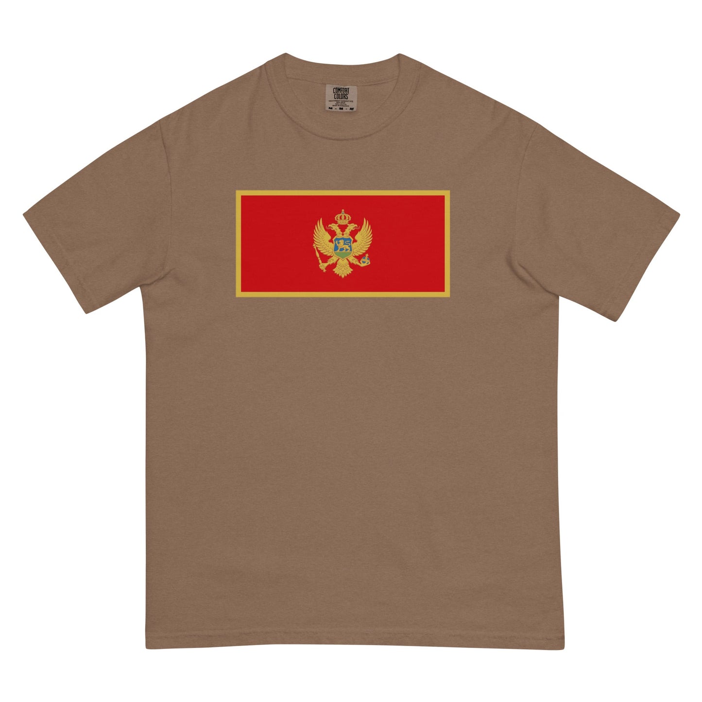 Flat lay of true navy Montenegro flag tee, medium size