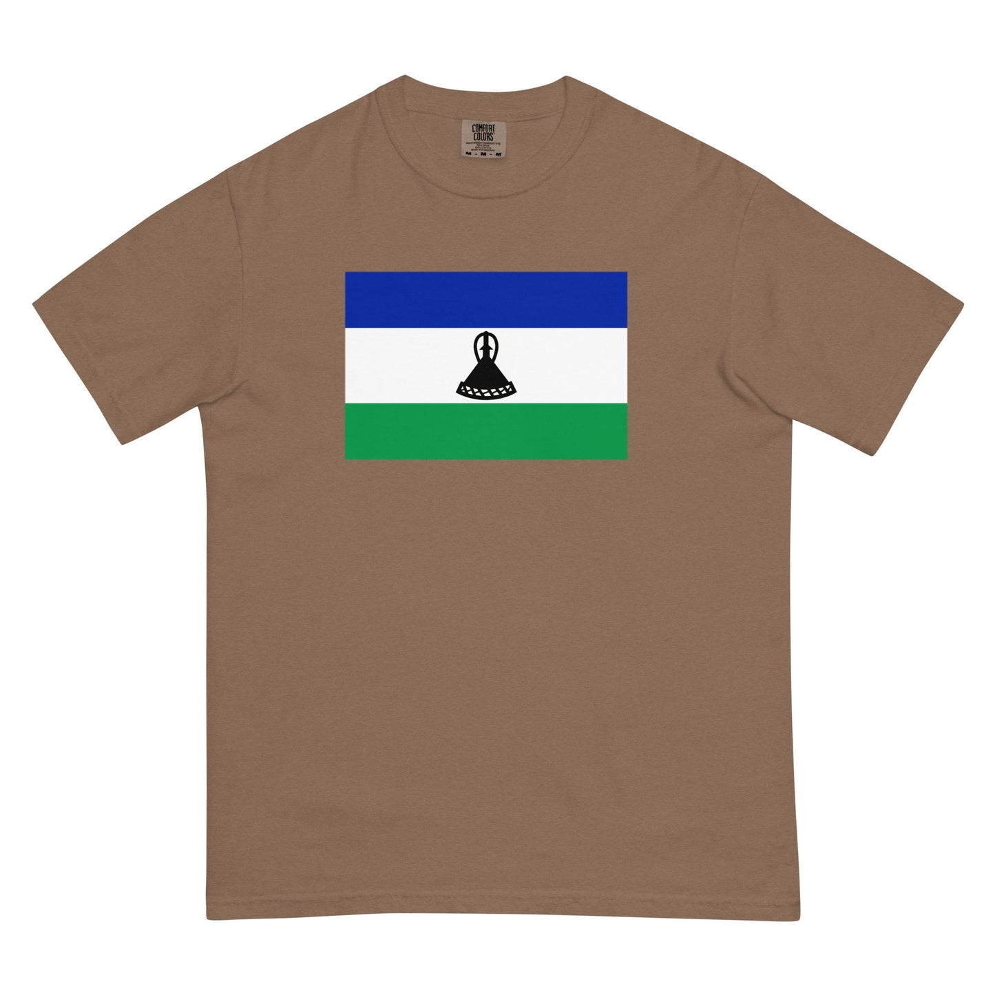 Stylish Lesotho flag t-shirt laid flat, medium, true navy