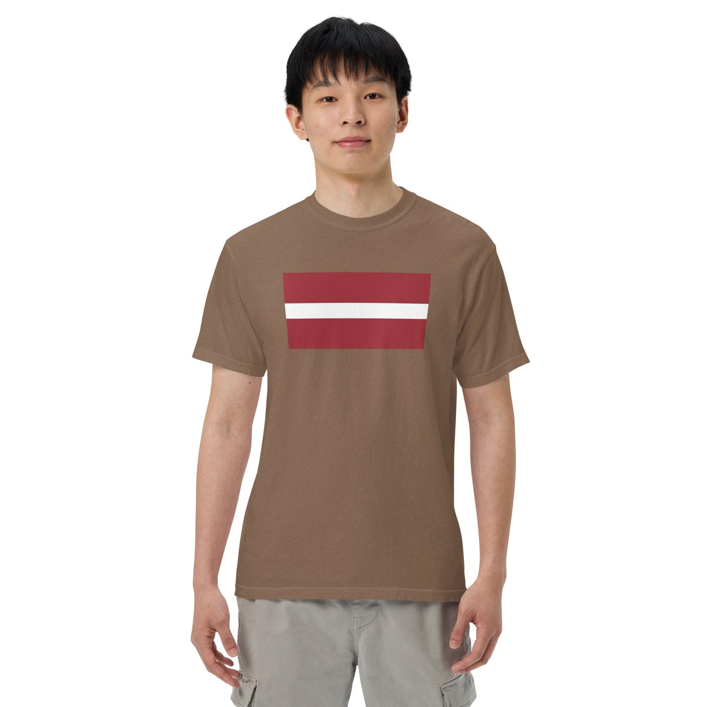 Bold Latvia flag design tee in true navy, small