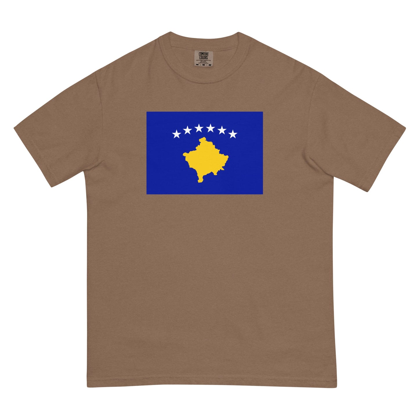 Flat lay of hemp Kosovo 1 flag tee, small size