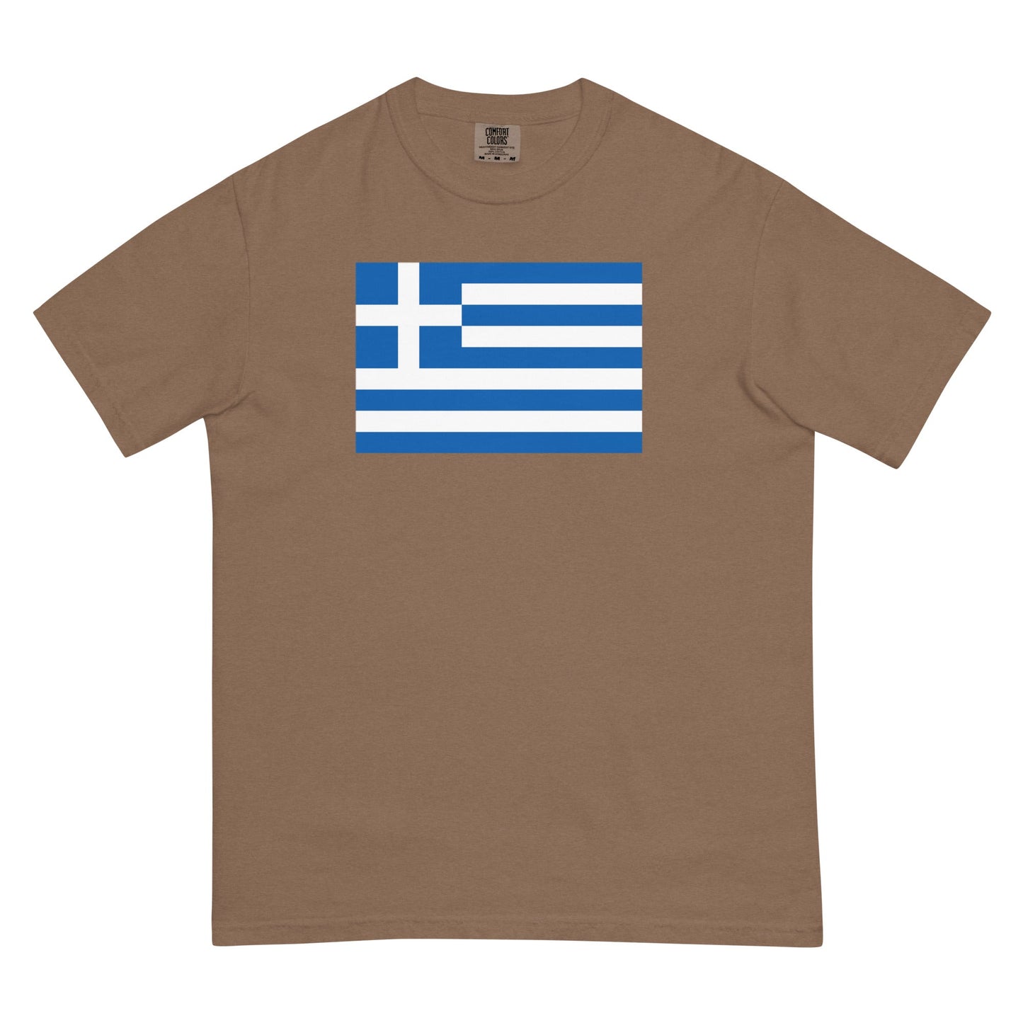 Bold Greece flag design tee in blue spruce, extra large