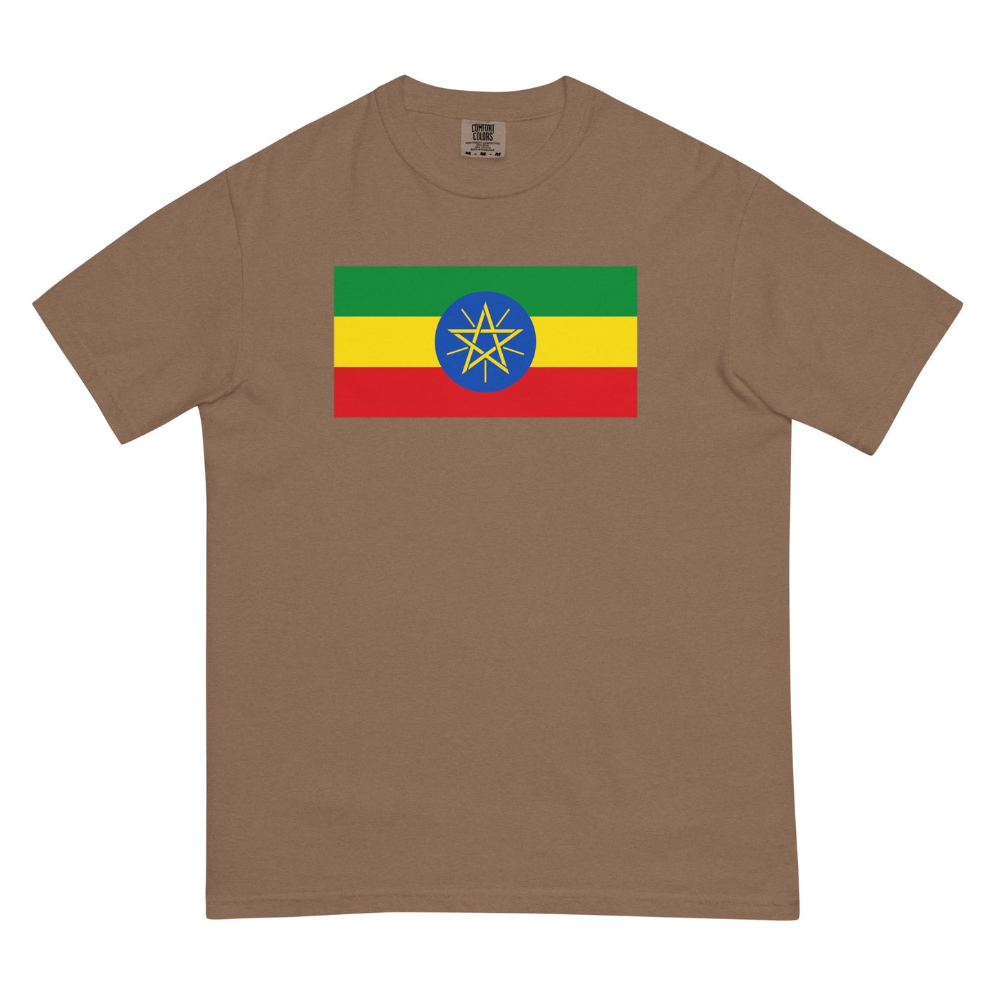 Stylish Ethiopia flag t-shirt laid flat, 2X large, blue spruce