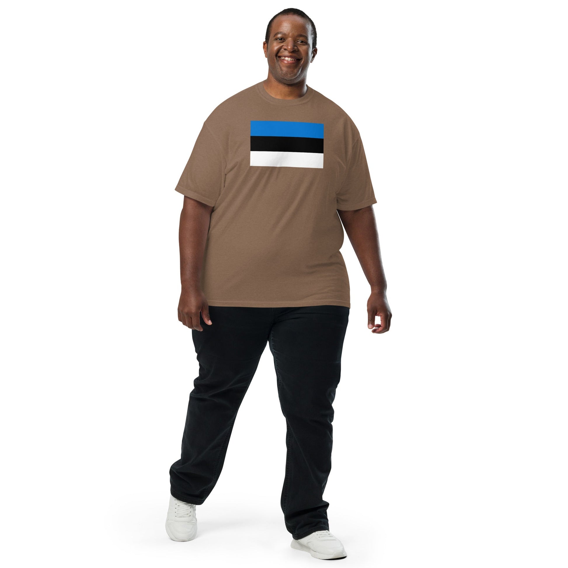 Stylish Estonia flag t-shirt laid flat, 4X large, black