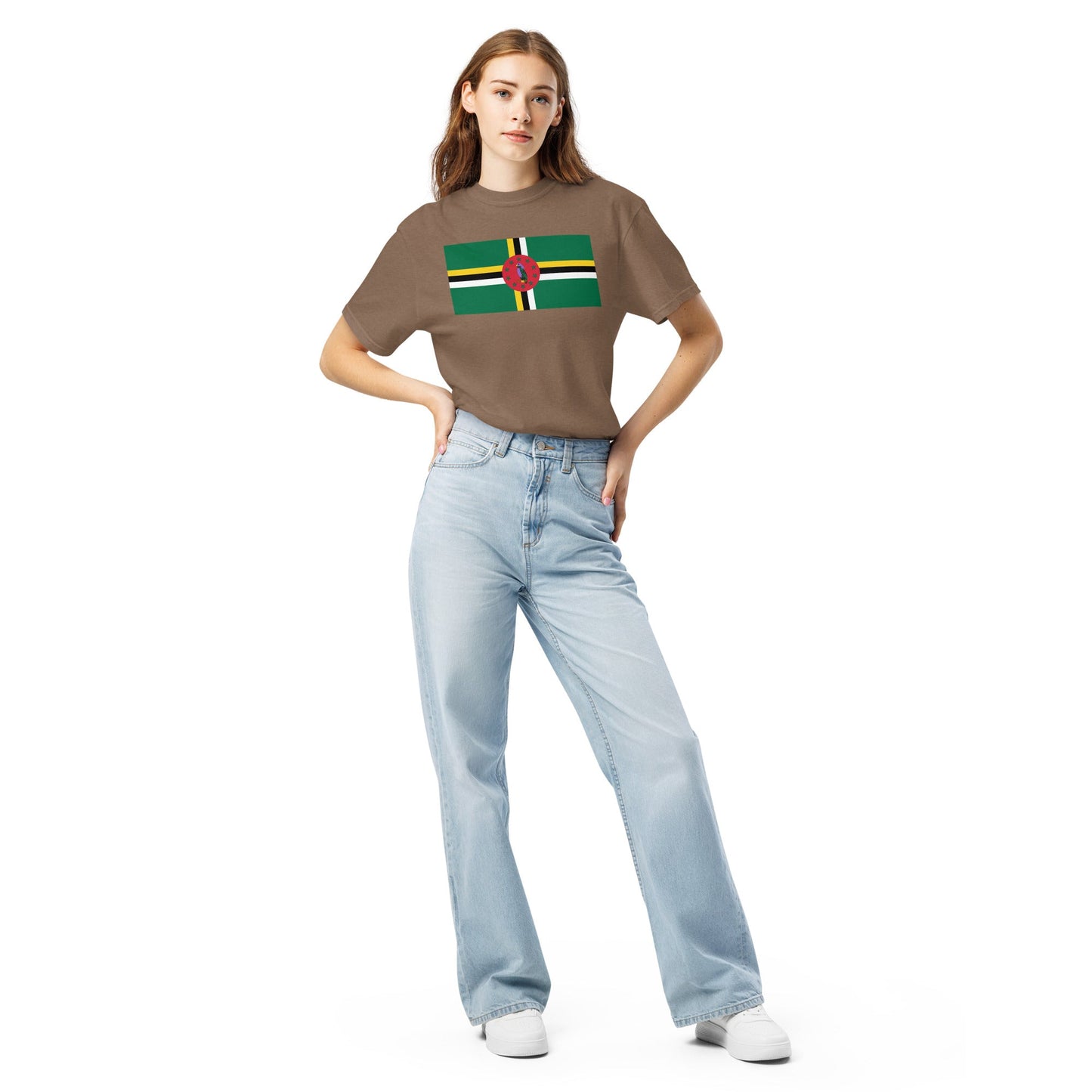 Flat lay of black Dominica 1 flag tee, medium size
