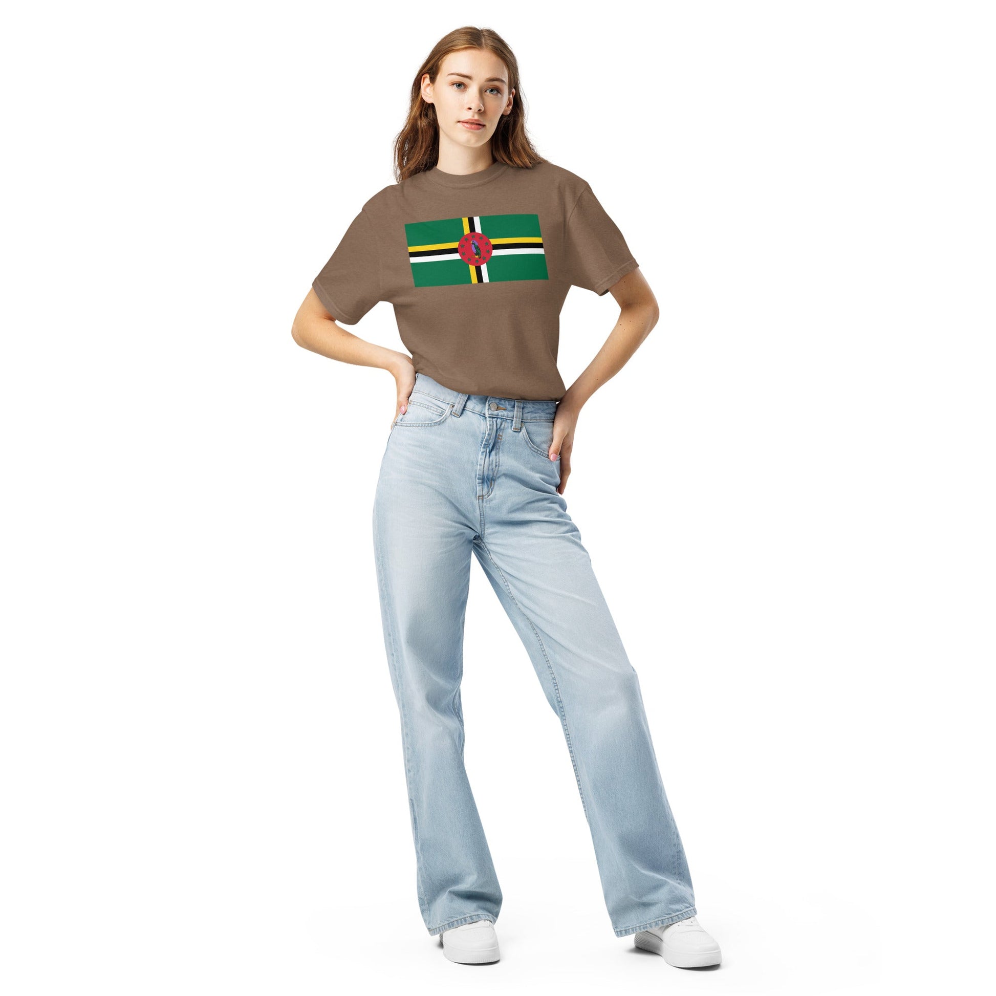 Flat lay of black Dominica 1 flag tee, medium size