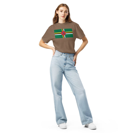 Flat lay of black Dominica 1 flag tee, medium size