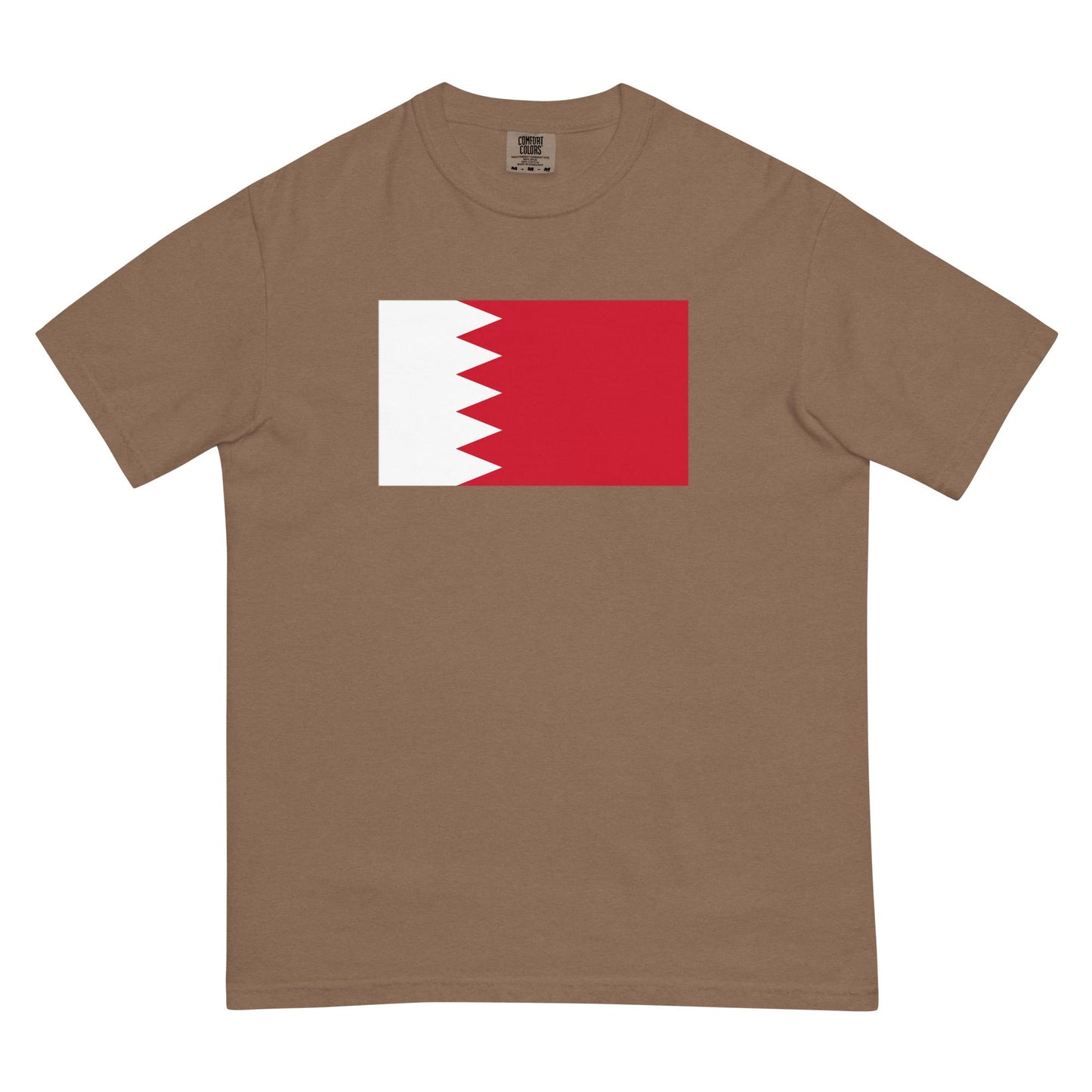 Stylish Bahrain flag t-shirt laid flat, medium, espresso