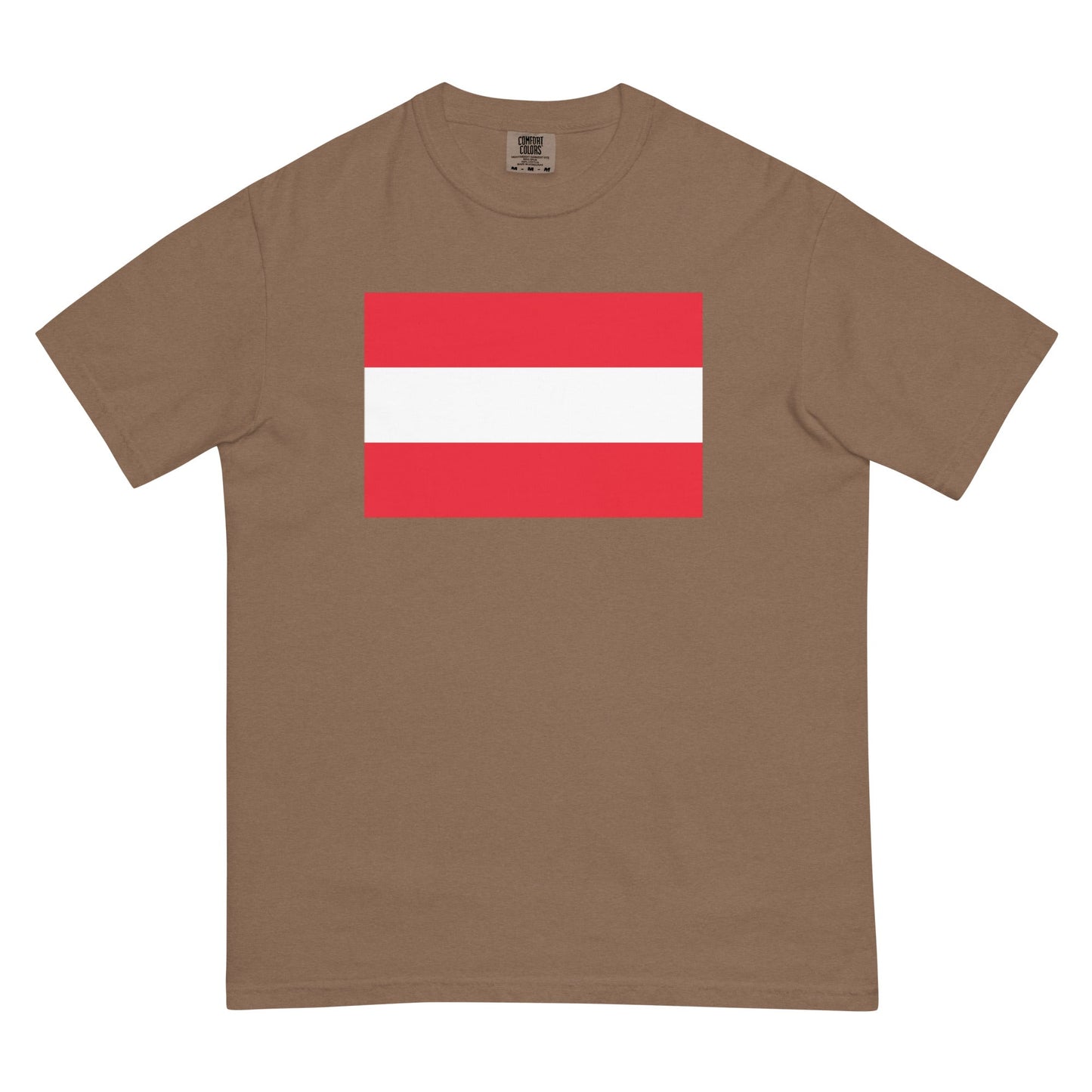 Flat lay of espresso Austria flag tee, 4X large size