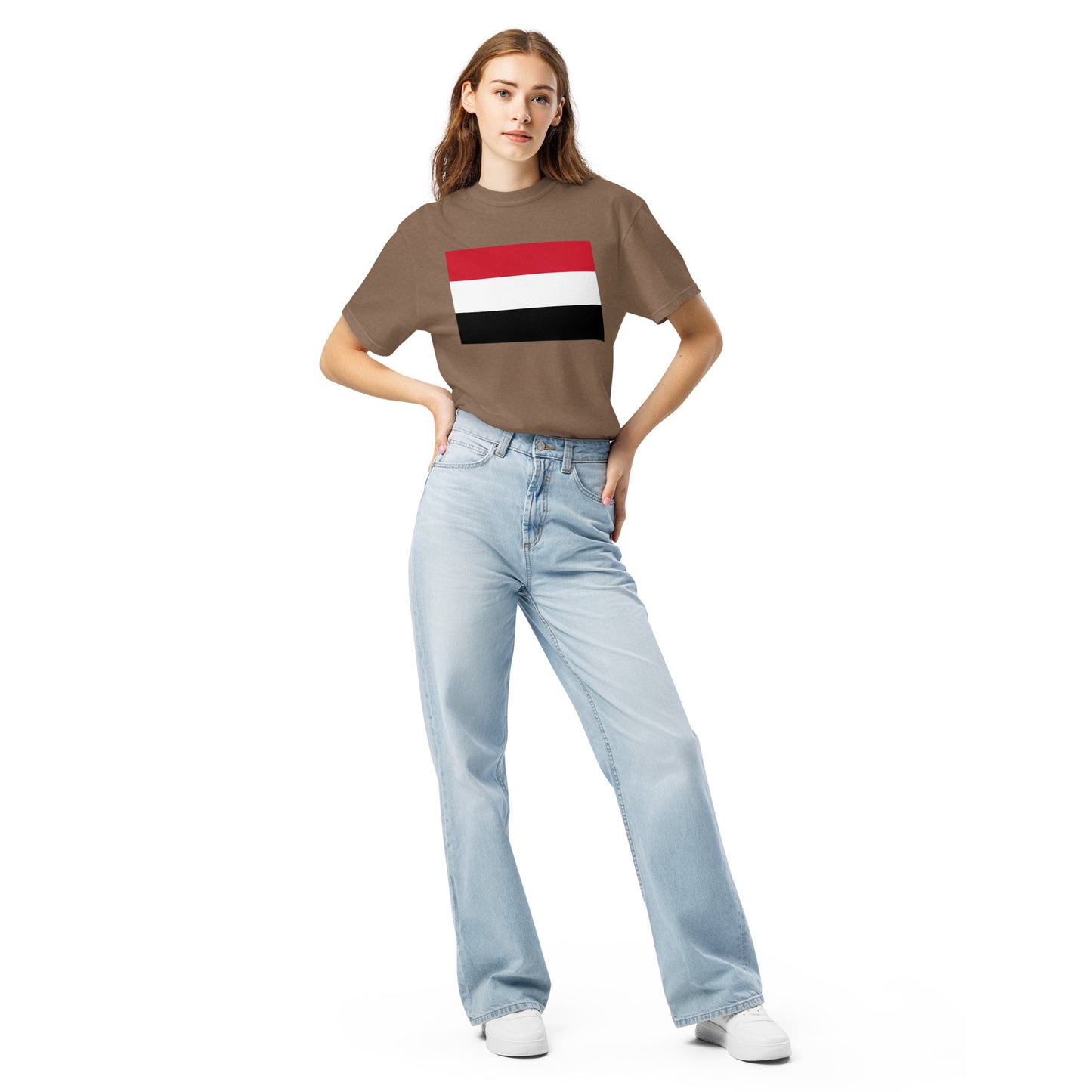 Flat lay of blue spruce Yemen flag tee, large size