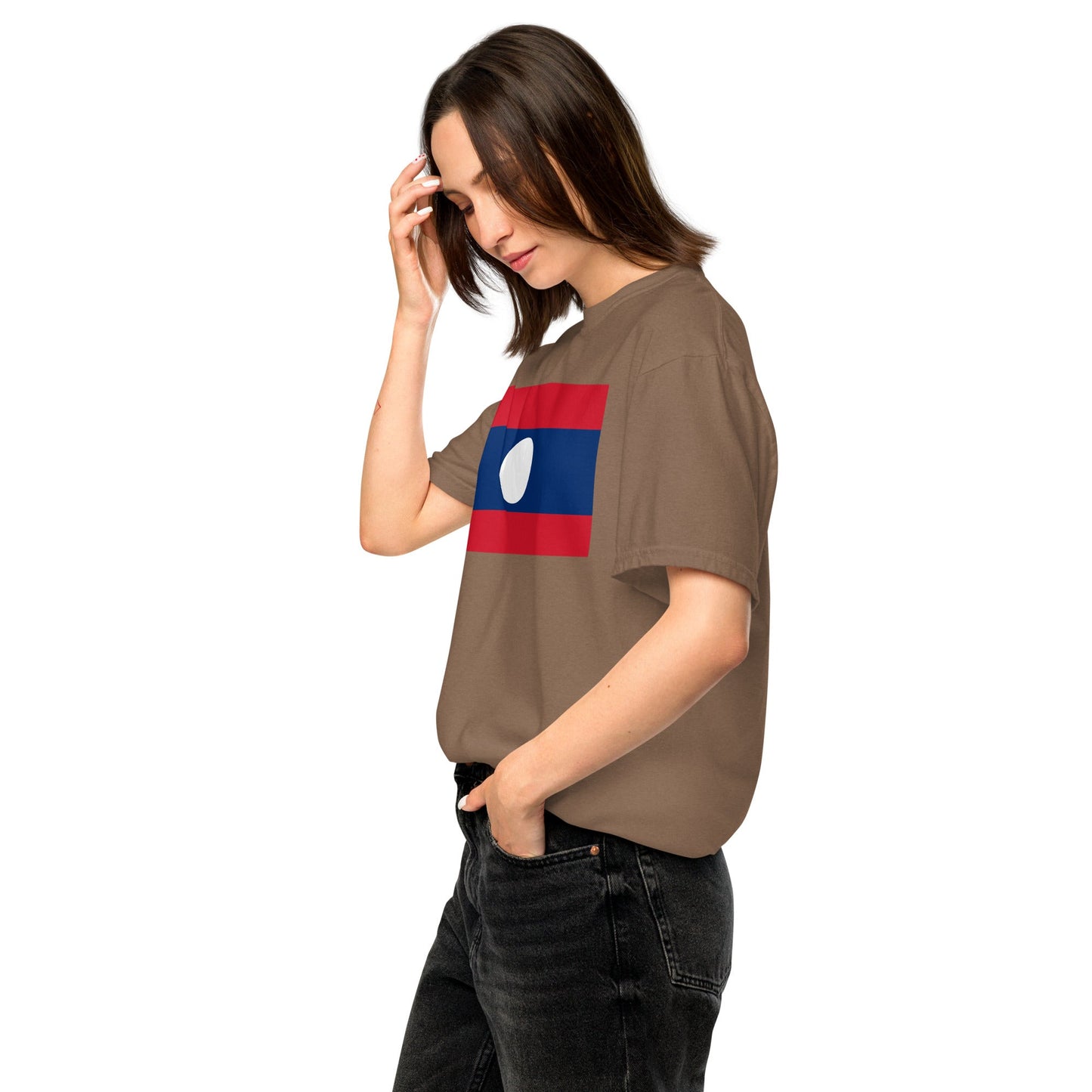Bold Laos flag design tee in black, 4X large