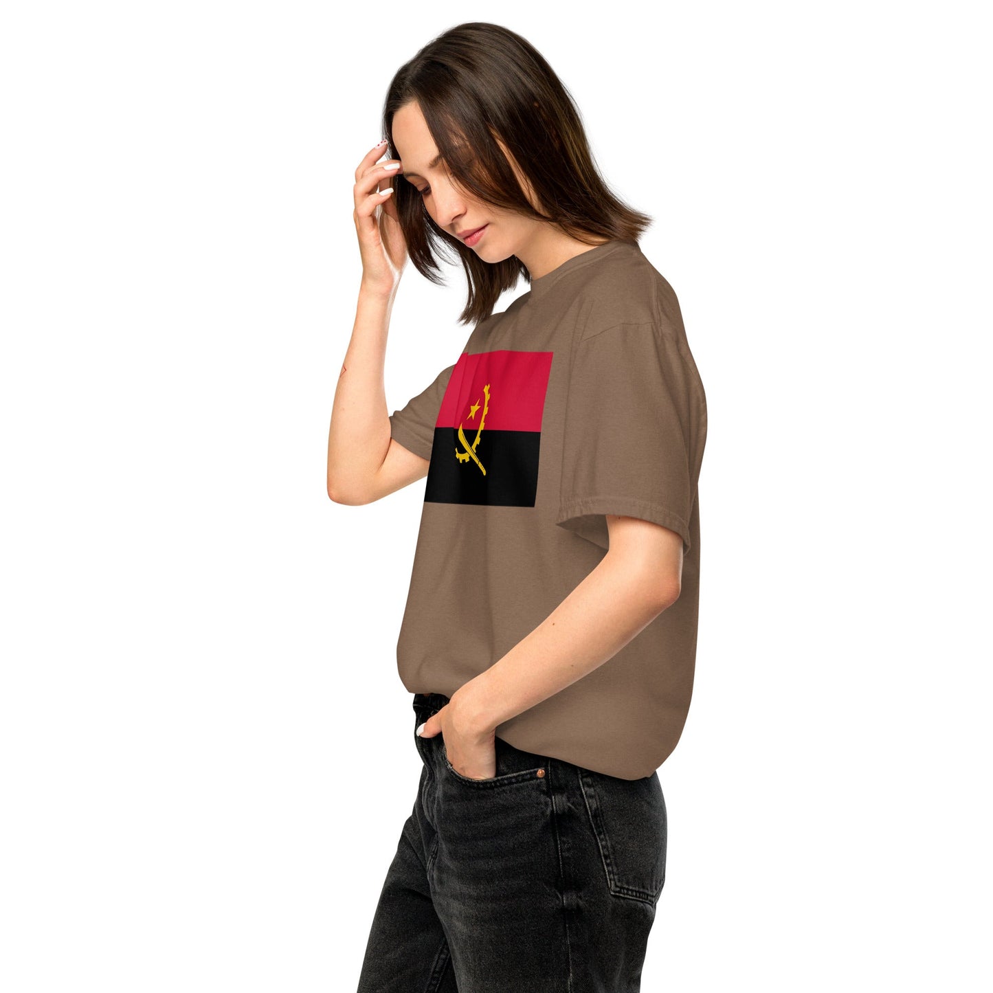 Flat lay of blue spruce Angola flag tee, small size