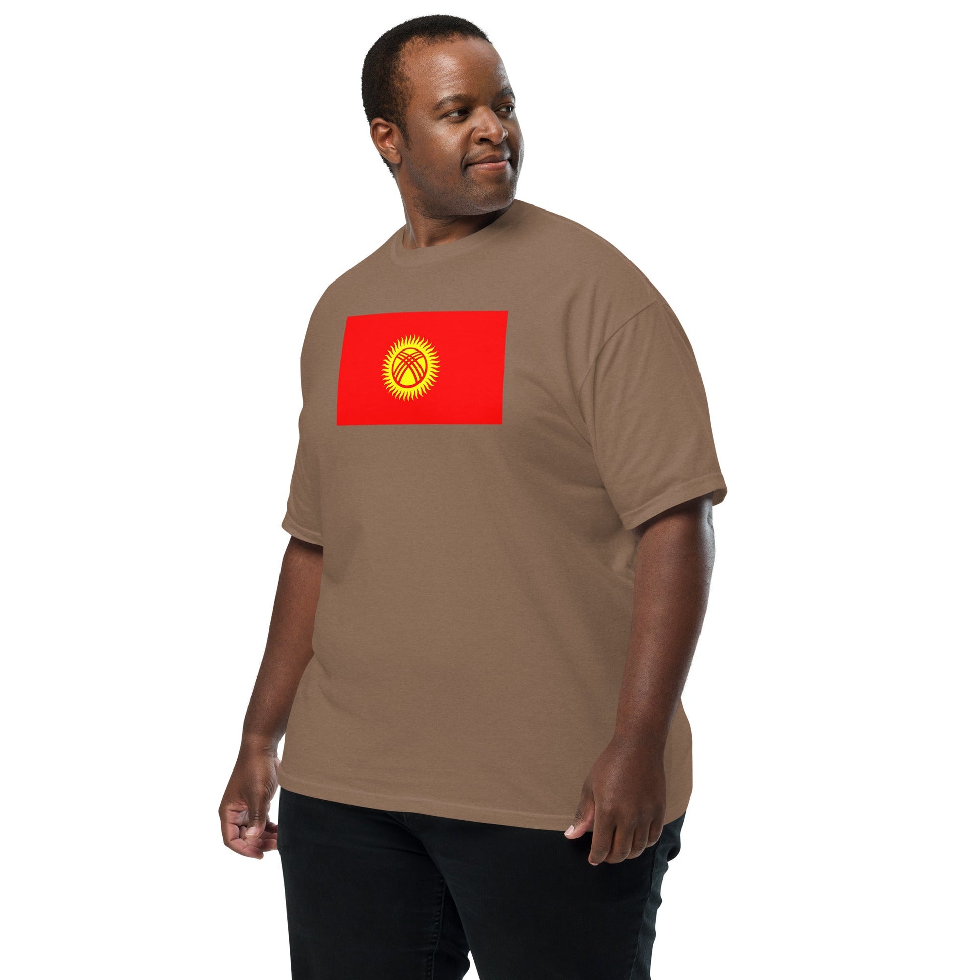 Stylish Kyrgyzstan flag t-shirt laid flat, 3X large, black