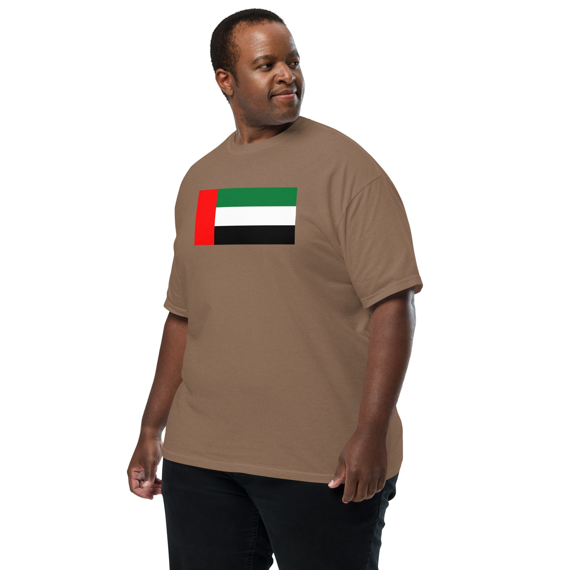 Stylish United Arab Emirates flag t-shirt laid flat, 2X large, berry