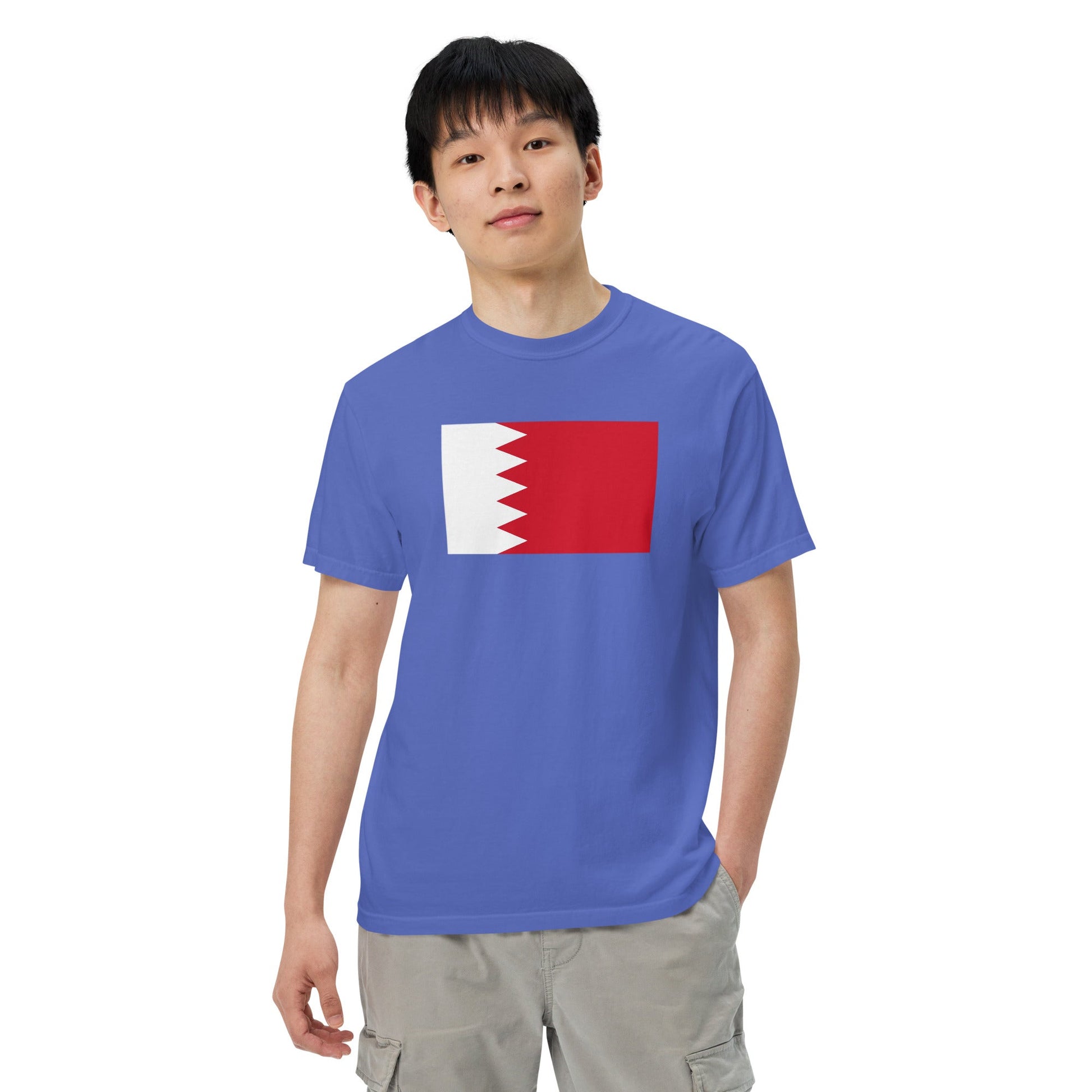 Flat lay of true navy Bahrain flag tee, 4X large size