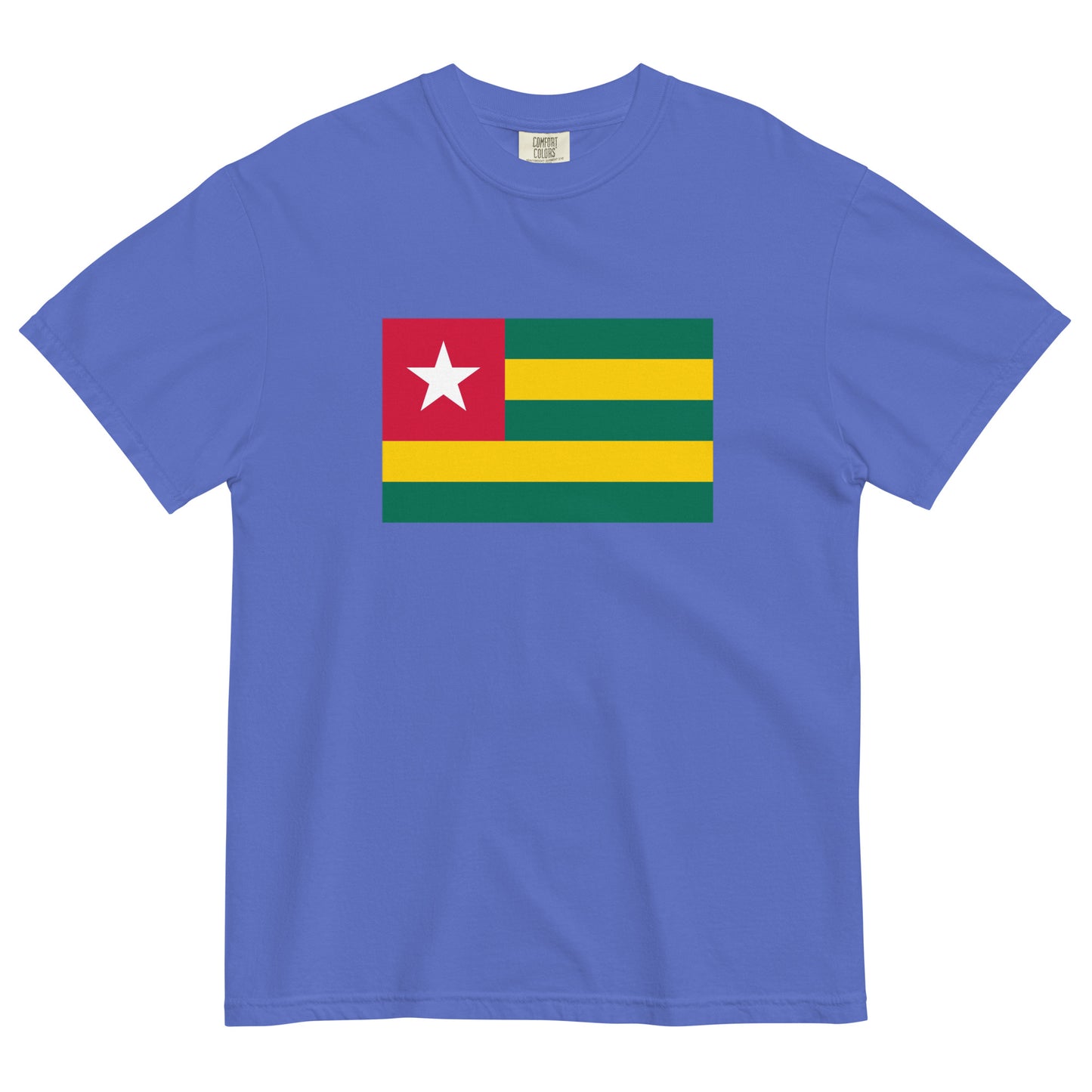 Stylish Togo flag t-shirt laid flat, medium, red