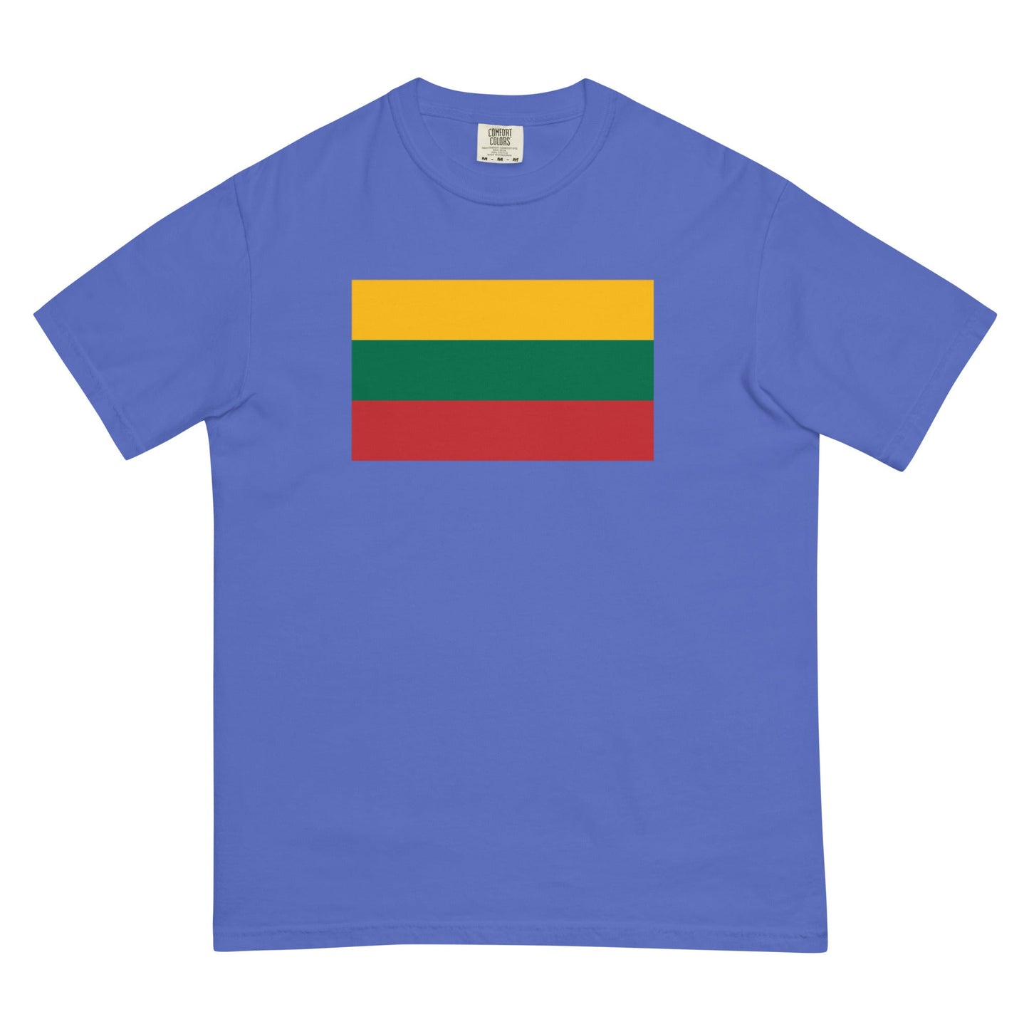 Flat lay of blue spruce Lithuania flag tee, 3X large size