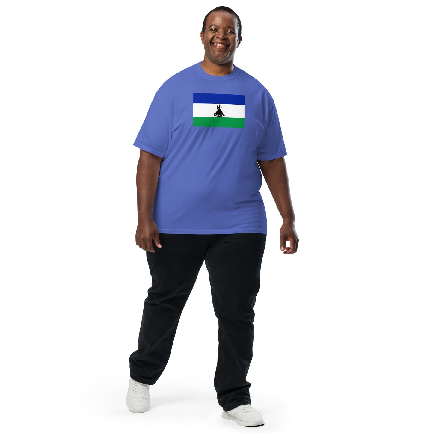 Stylish Lesotho flag t-shirt laid flat, 3X large, black