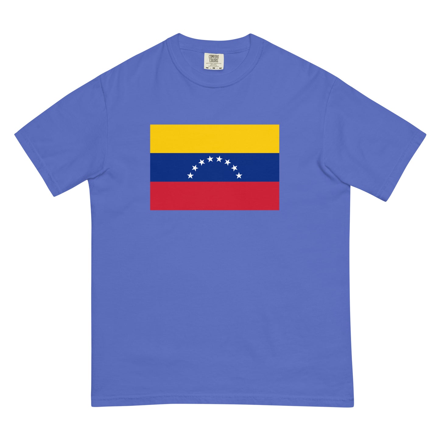 Stylish Venezuela flag t-shirt laid flat, large, true navy