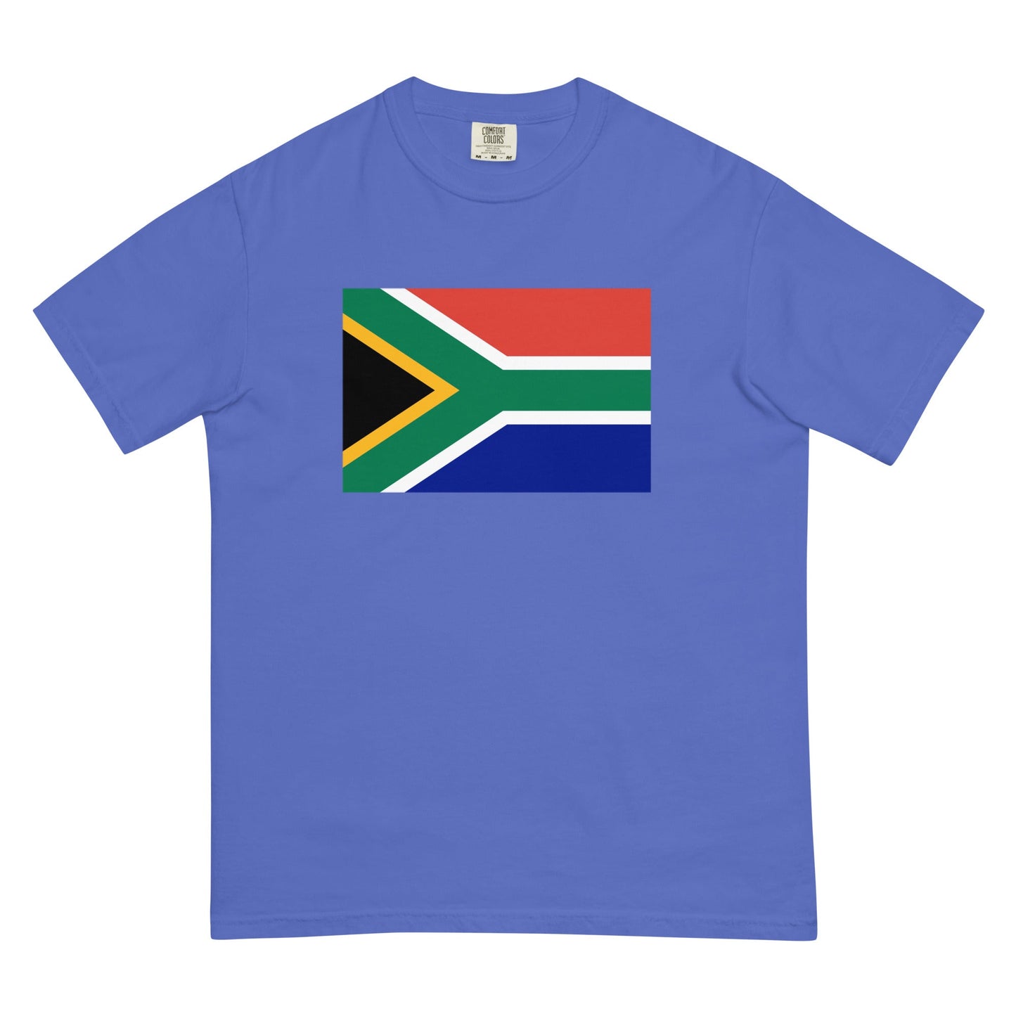 Bold South Africa flag design tee in blue spruce, large