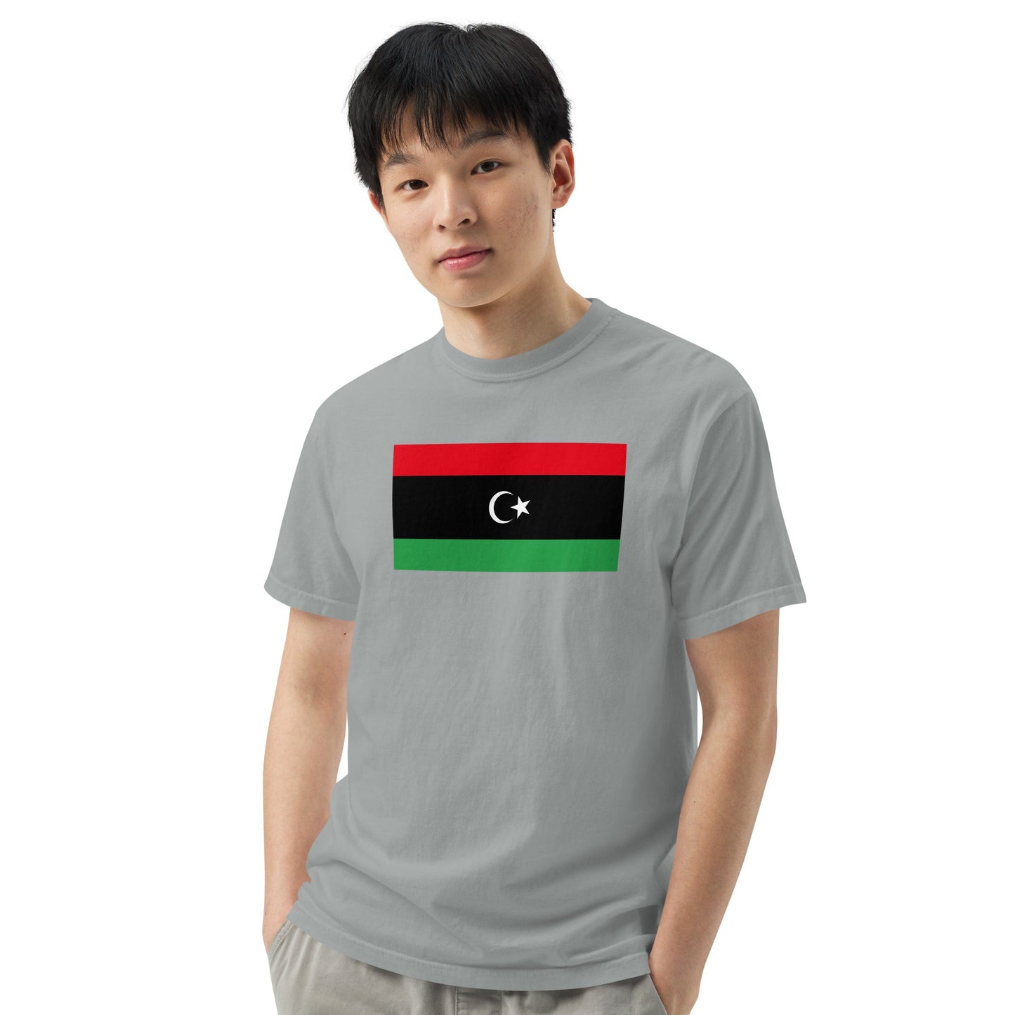 Flat lay of brick Libya flag tee, small size