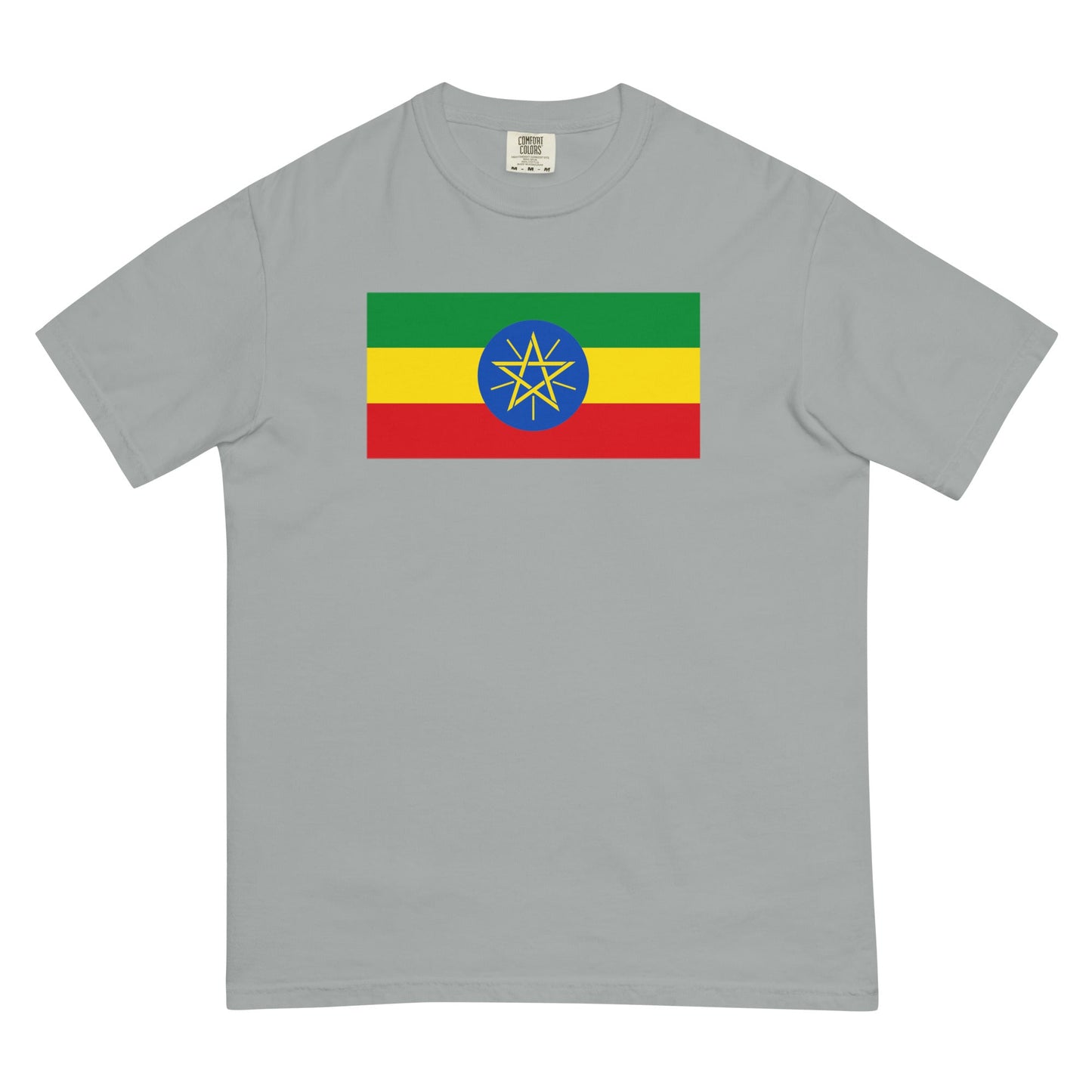Flat lay of espresso Ethiopia flag tee, medium size