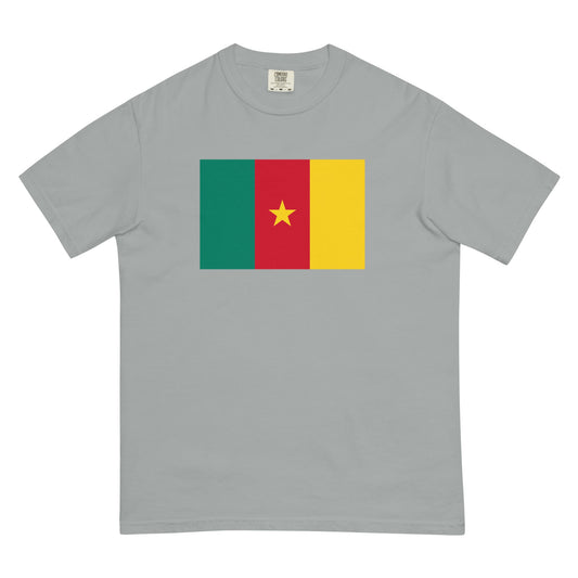 Stylish Cameroon flag t-shirt laid flat, small, black
