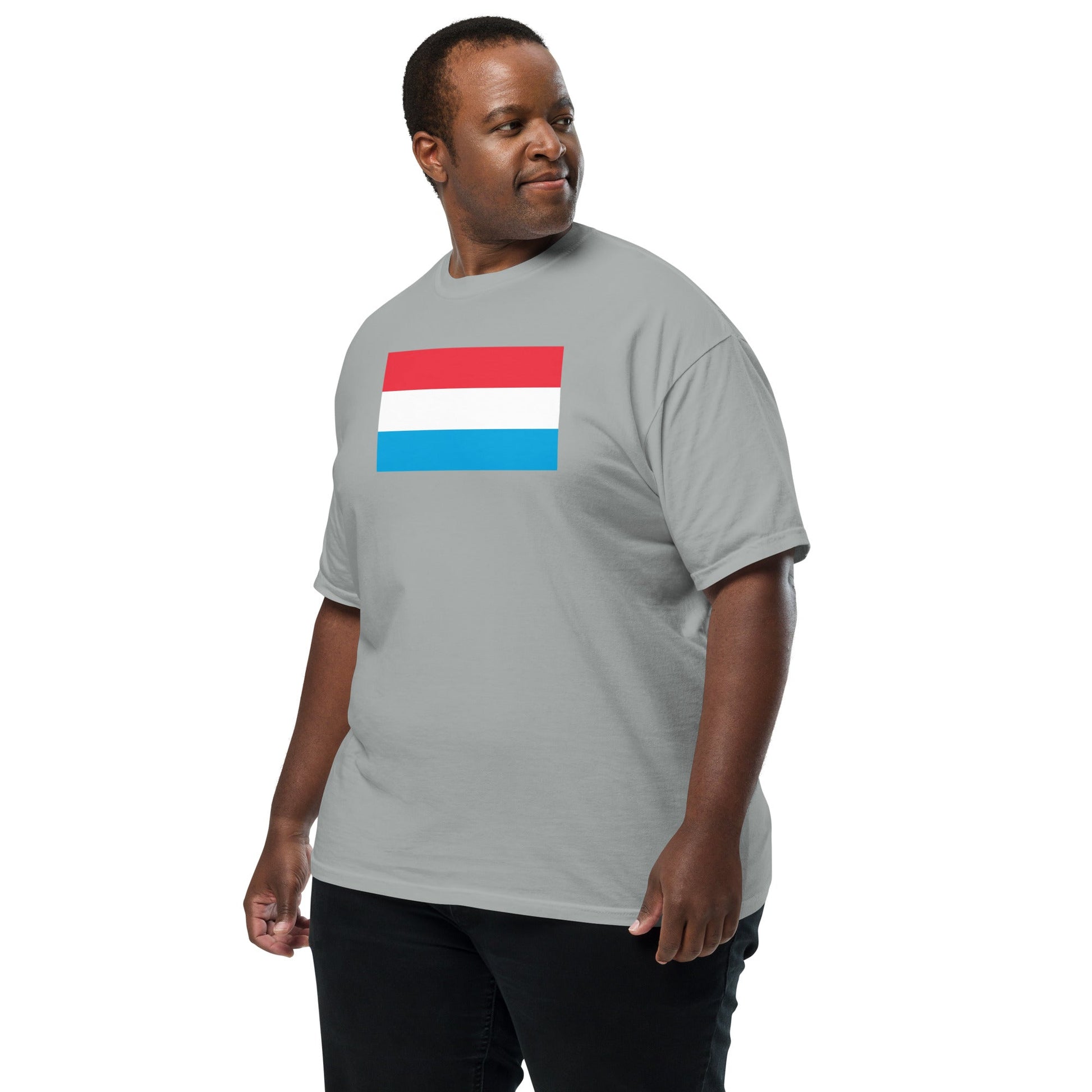Flat lay of true navy Luxembourg flag tee, extra large size