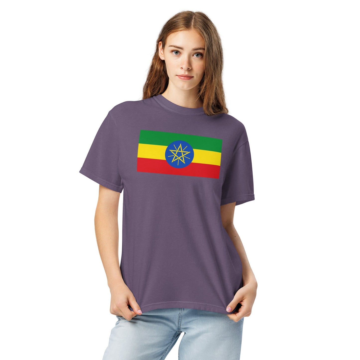black shirt with Ethiopia flag design, large