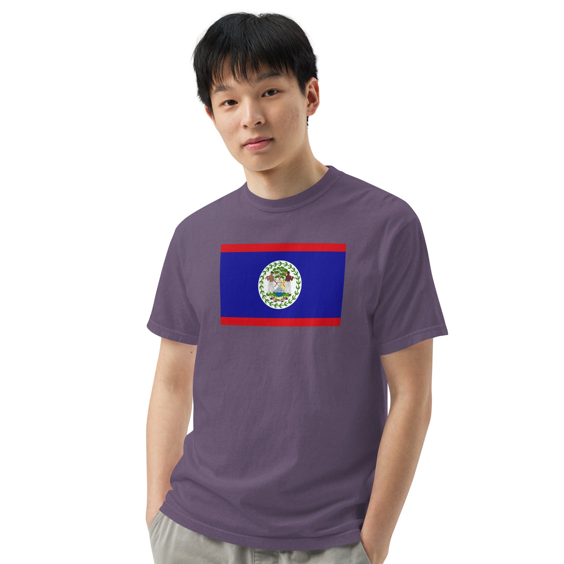 Stylish Belize flag t-shirt laid flat, 2X large, black