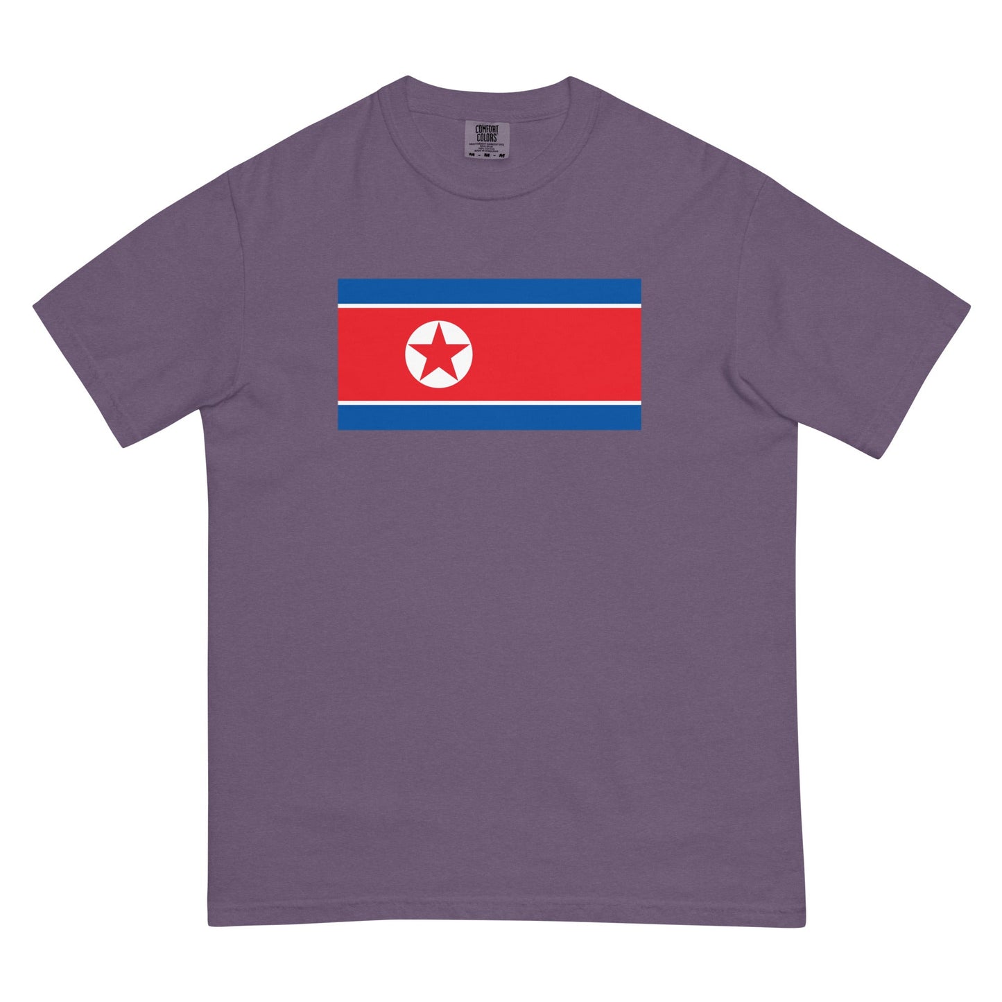 Stylish North Korea flag t-shirt laid flat, large, red