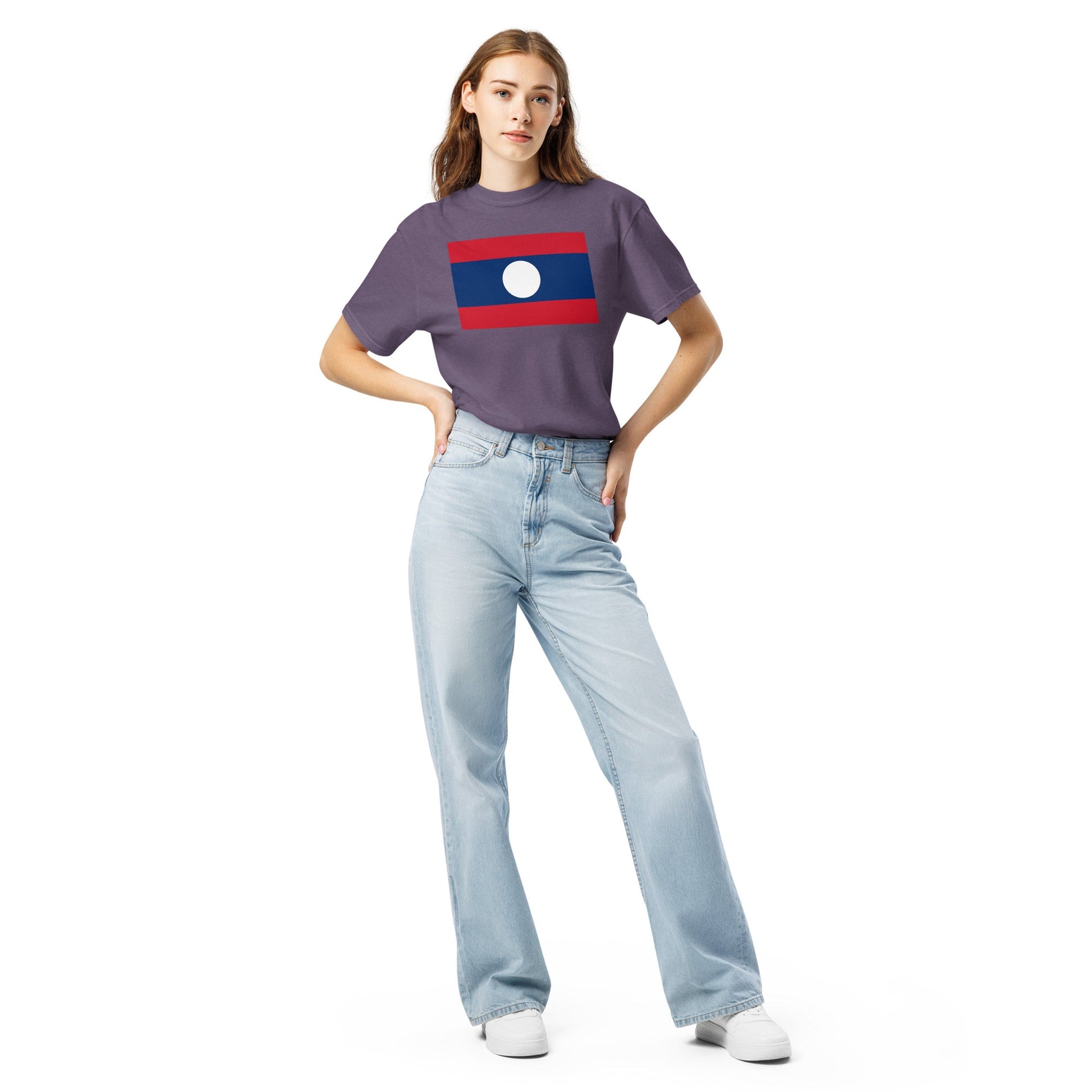 Bold Laos flag design tee in black, extra large