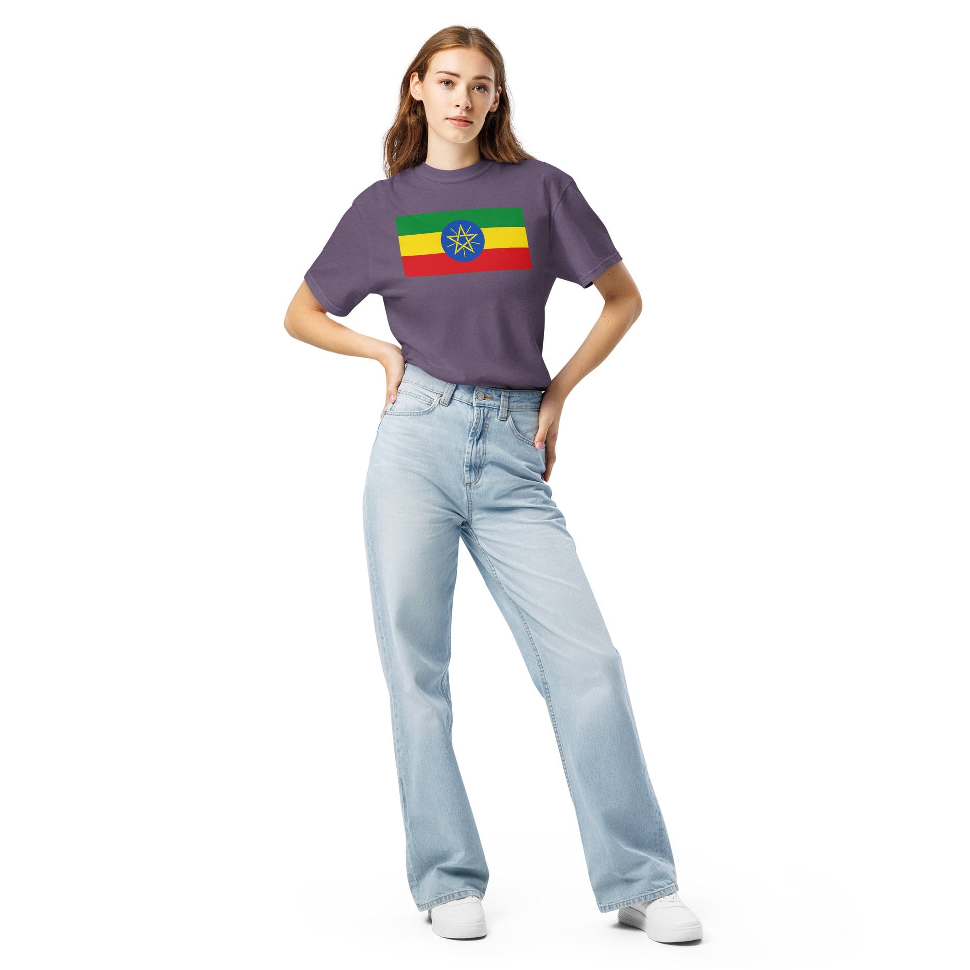 Flat lay of black Ethiopia flag tee, medium size