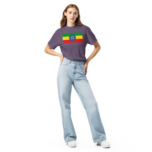 Flat lay of black Ethiopia flag tee, medium size