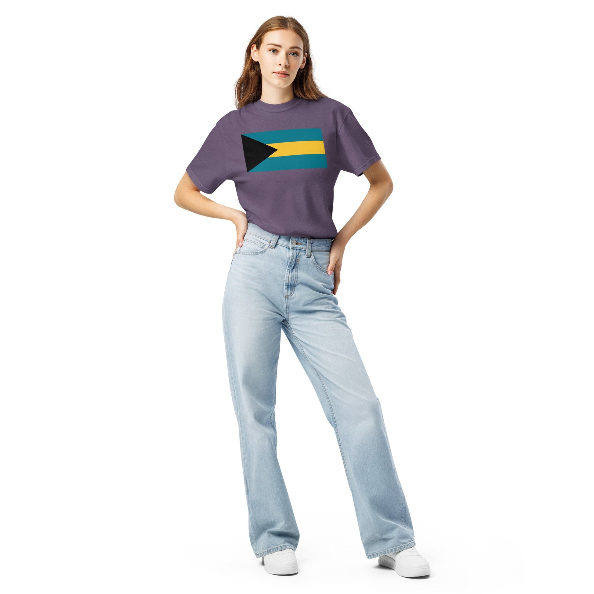 Stylish Bahamas flag t-shirt laid flat, 3X large, black
