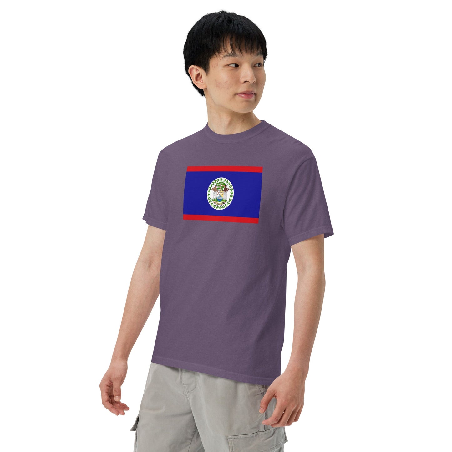 Flat lay of black Belize flag tee, extra large size