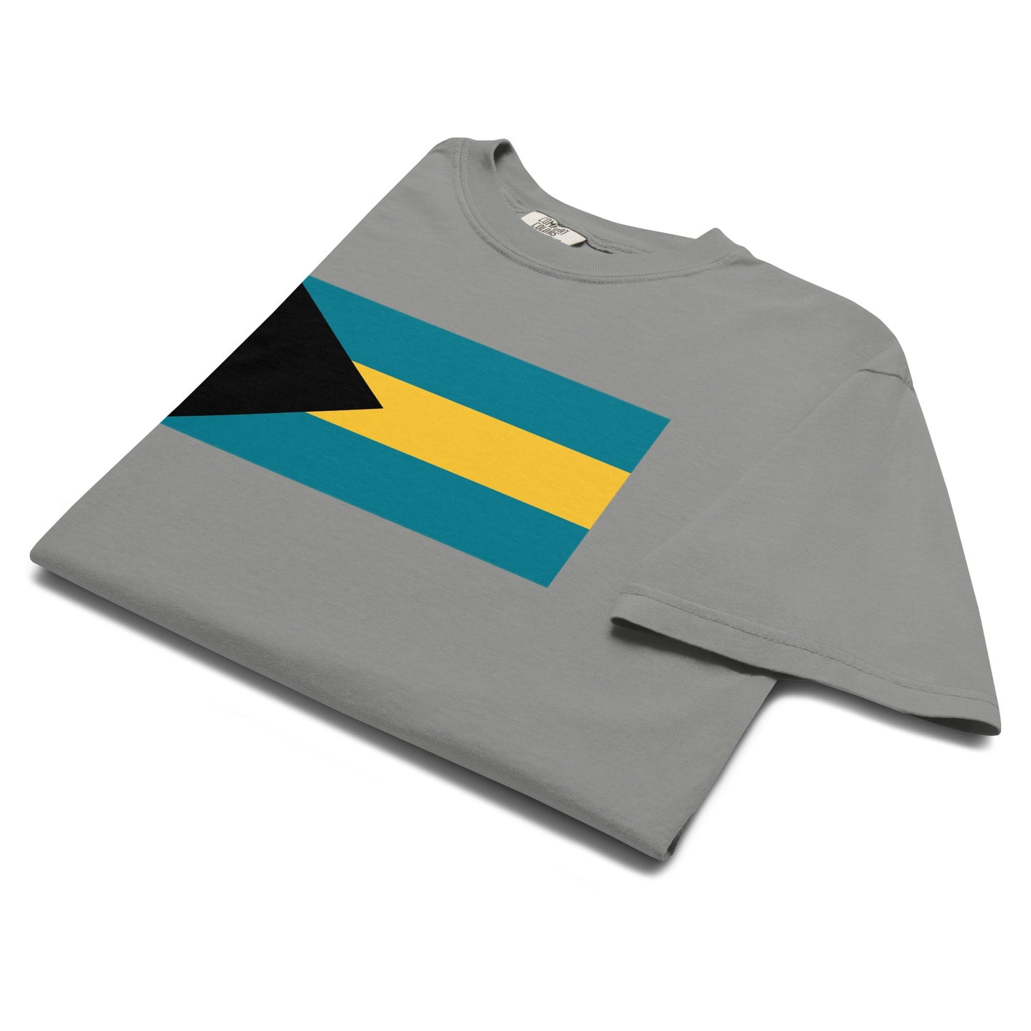 Flat lay of navy Bahamas flag tee, 4X large size