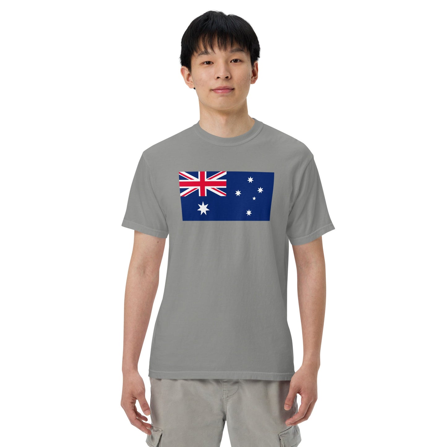 Stylish Australia flag t-shirt laid flat, small, red