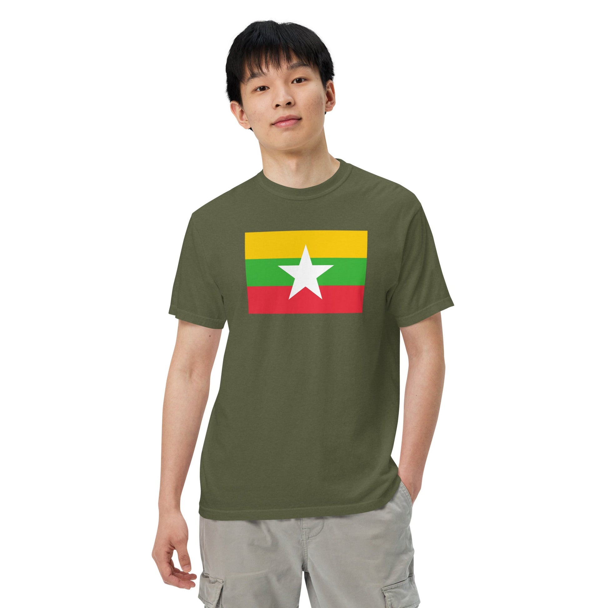 Flat lay of black Myanmar Burma flag tee, large size