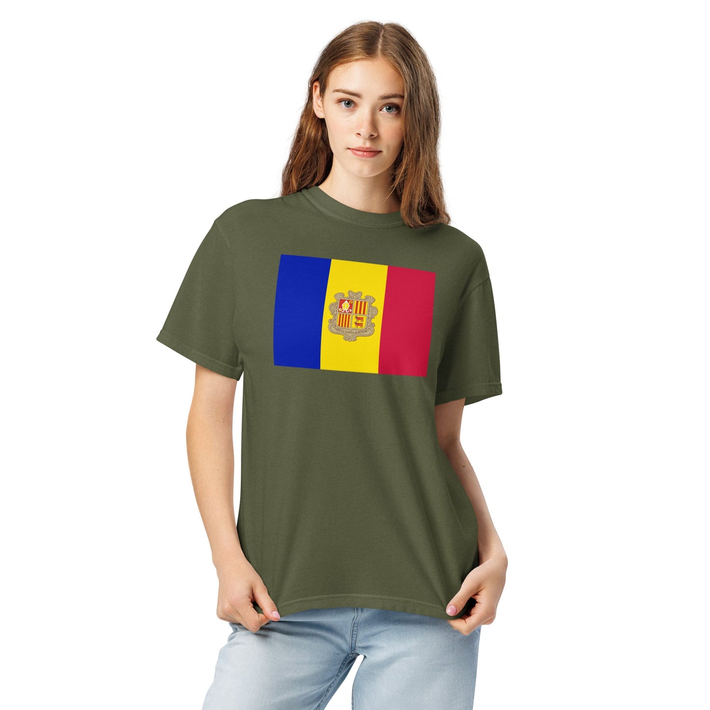 Bold Andorra flag design tee in true navy, 2X large