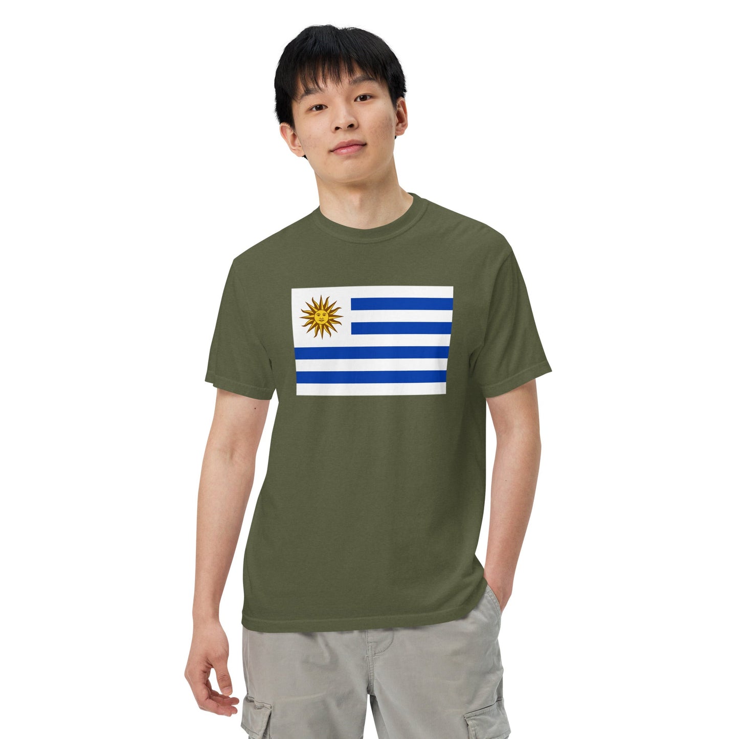 Flat lay of red Uruguay 1 flag tee, extra large size