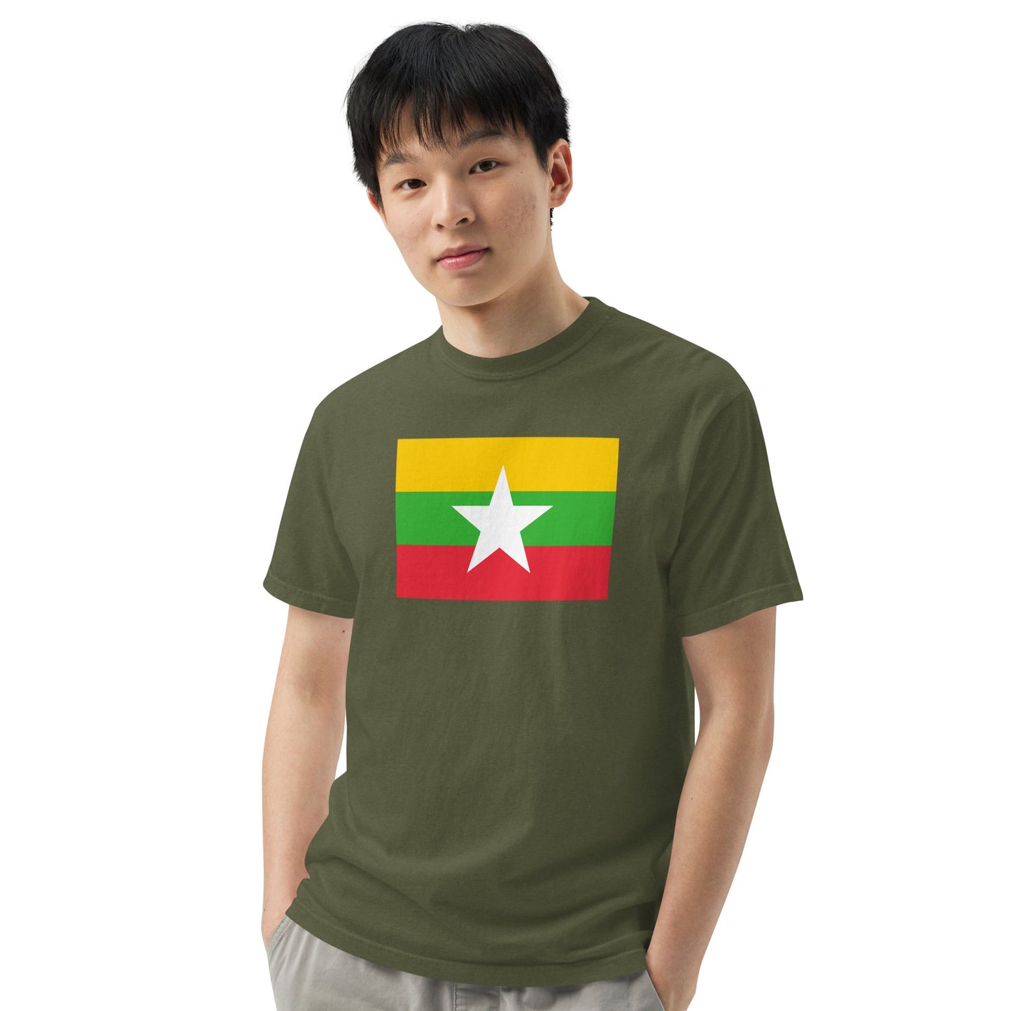 black shirt with Myanmar Burma flag design, medium