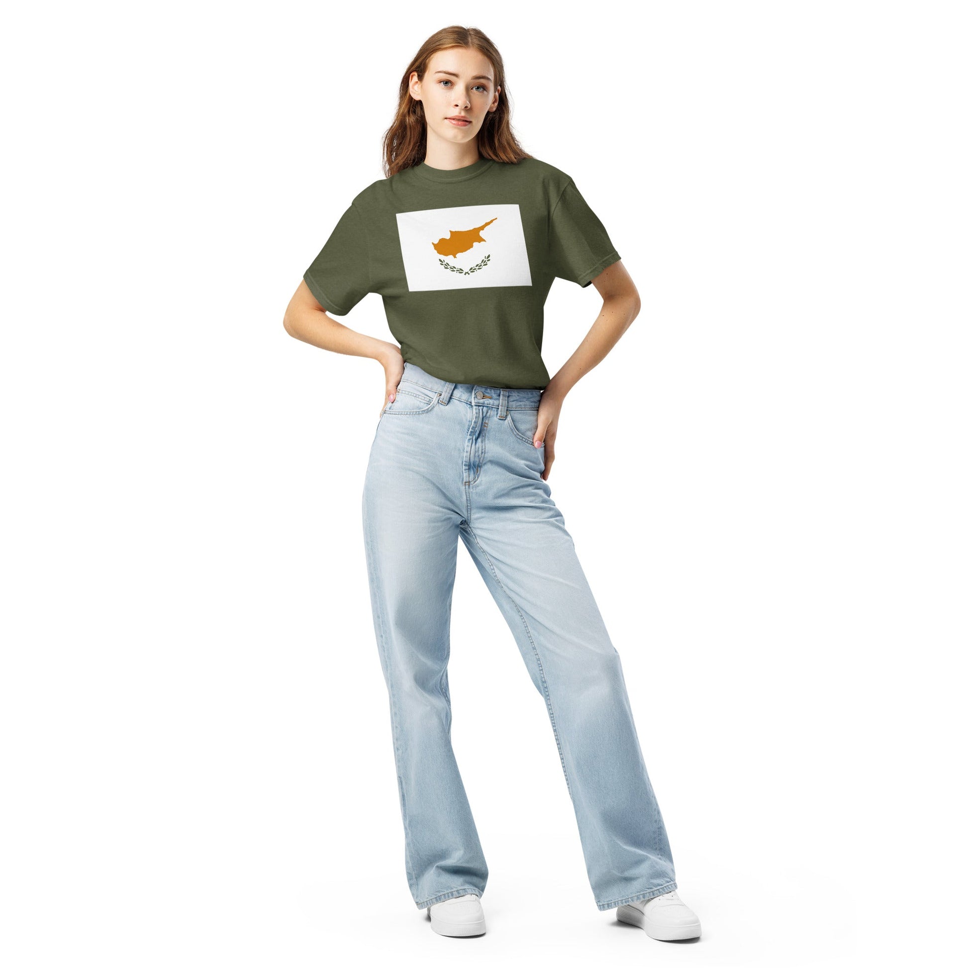 Stylish Cyprus flag t-shirt laid flat, medium, red