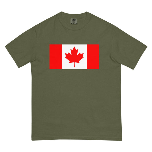 Flat lay of black Canada flag tee, small size