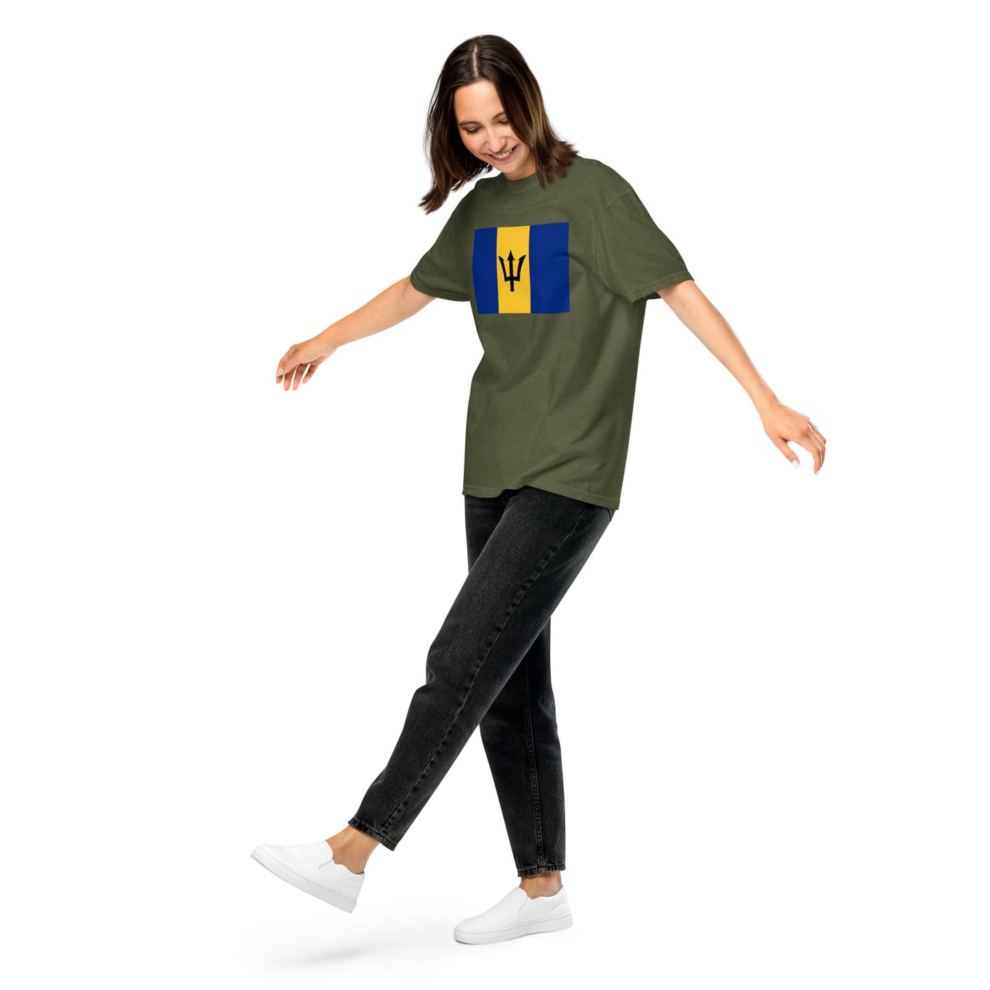 navy shirt with Barbados flag design, 4X large