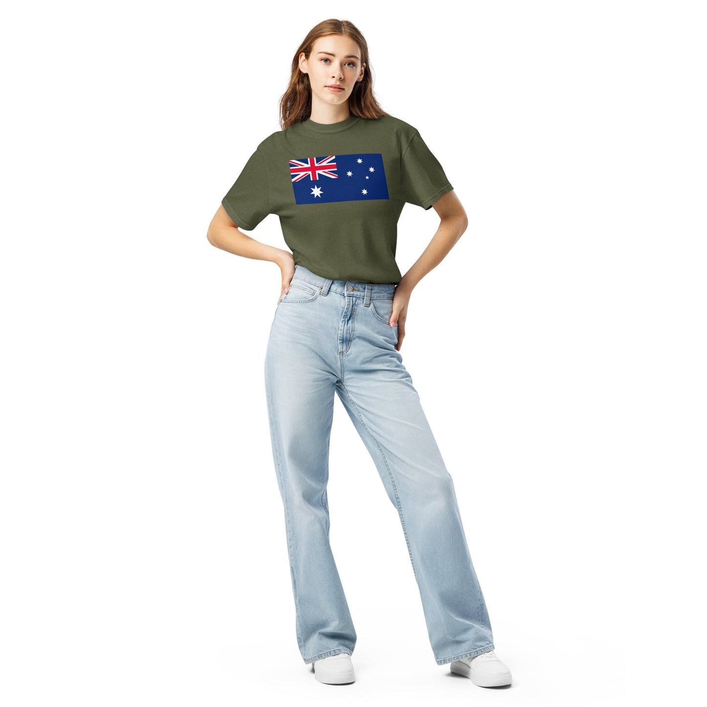 Flat lay of navy Australia flag tee, medium size