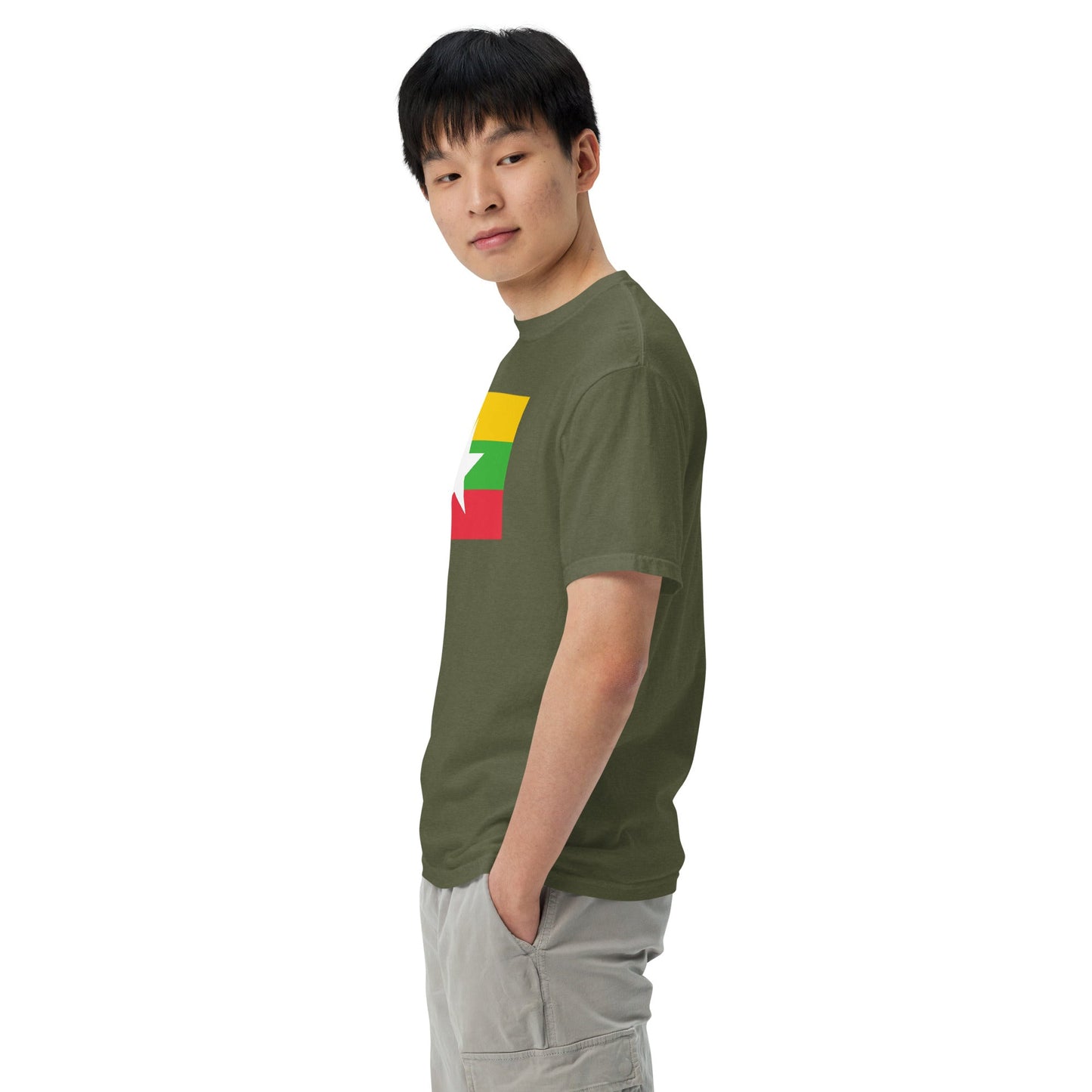 black shirt with Myanmar Burma flag design, extra large