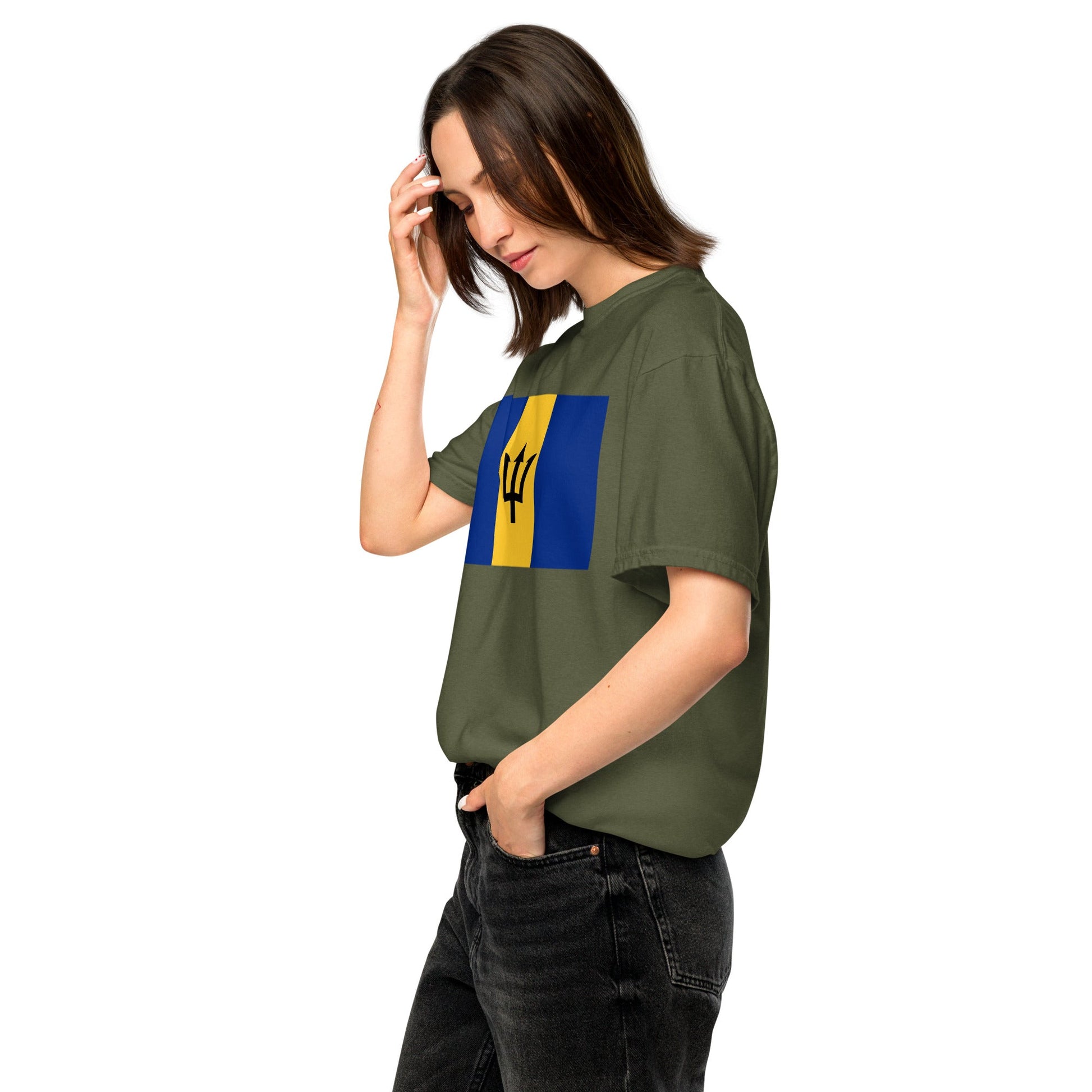 navy shirt with Barbados flag design, 3X large