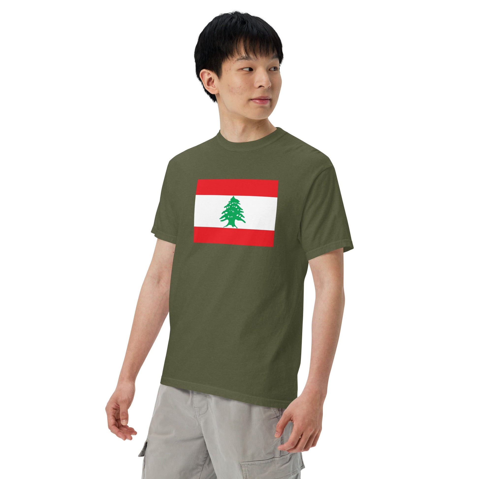 Stylish Lebanon flag t-shirt laid flat, 2X large, black