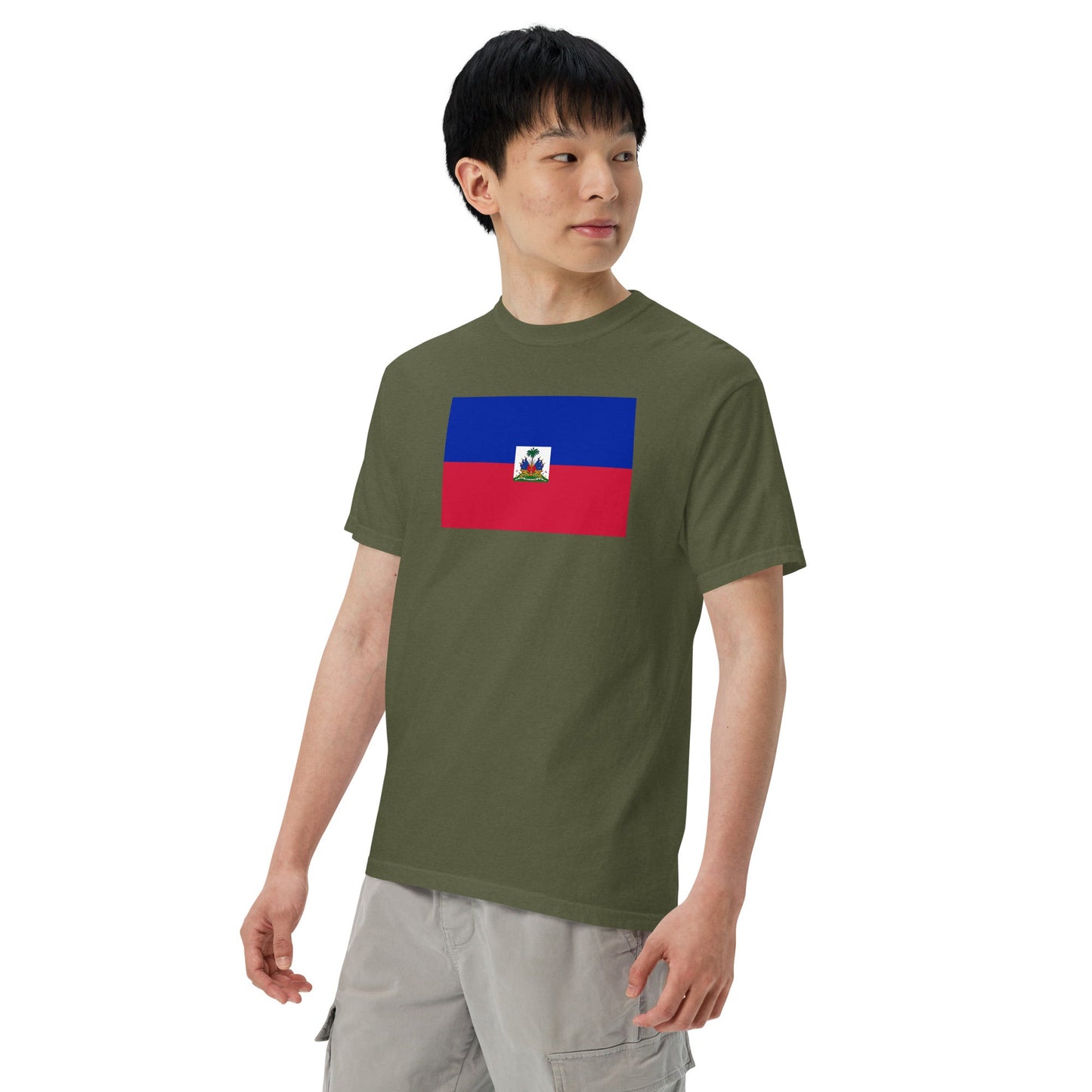 Flat lay of black Haiti flag tee, 3X large size