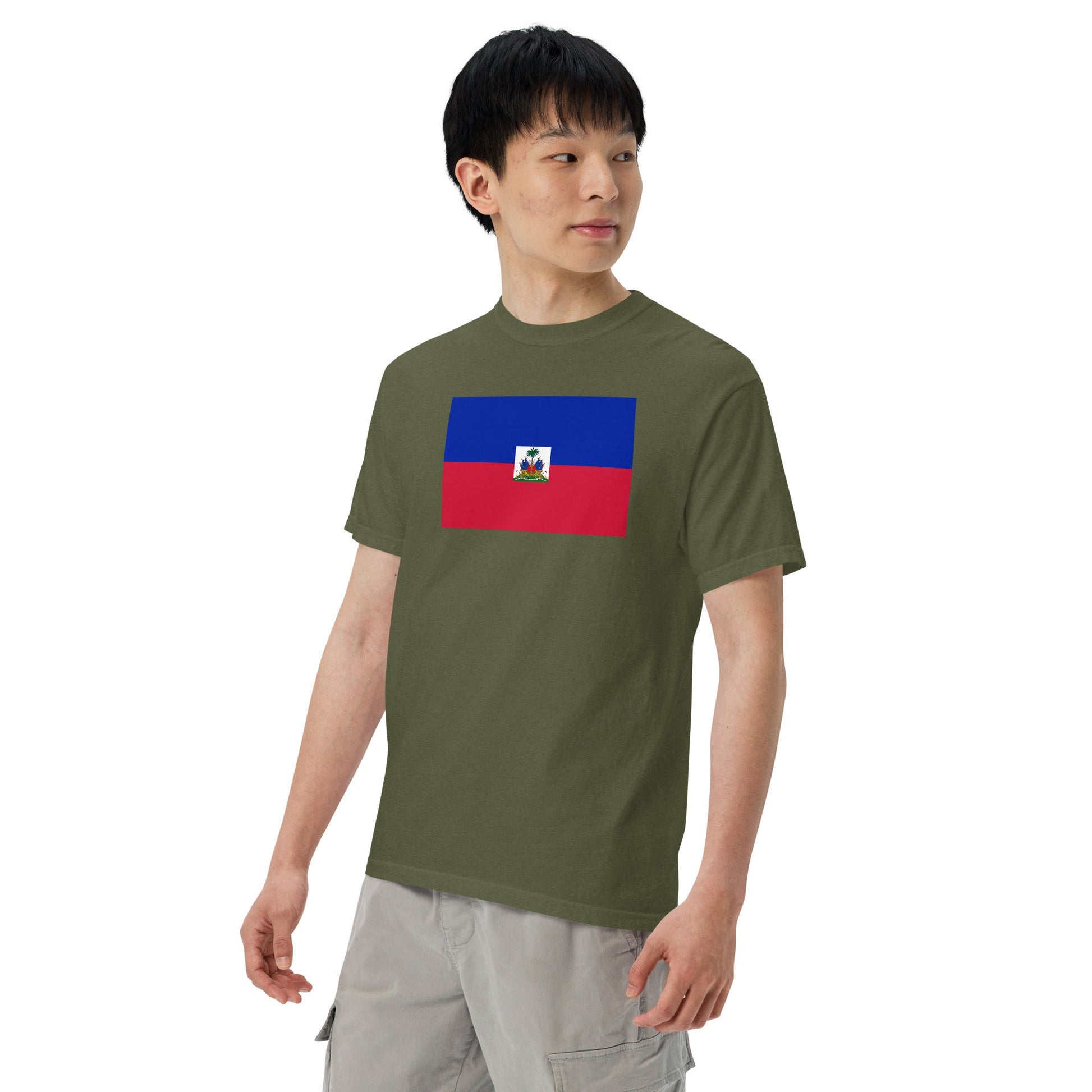 Flat lay of black Haiti flag tee, 3X large size